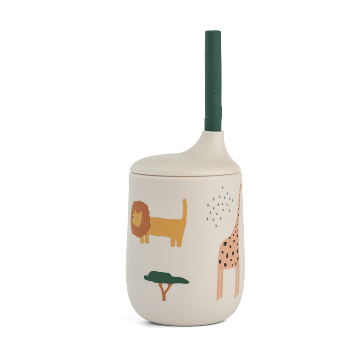 Ellis printed Sippy Cup Trinklernbecher mit Strohhalm 23 cl - Safari sandy mix - Liewood