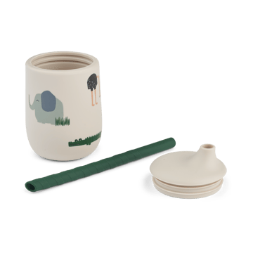 Ellis printed Sippy Cup Trinklernbecher mit Strohhalm 23 cl - Safari sandy mix - Liewood
