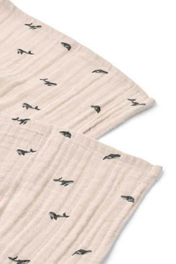 Lewis muslin Tuch 2er-Pack 65x65 cm - Mini whale-Sandy - Liewood