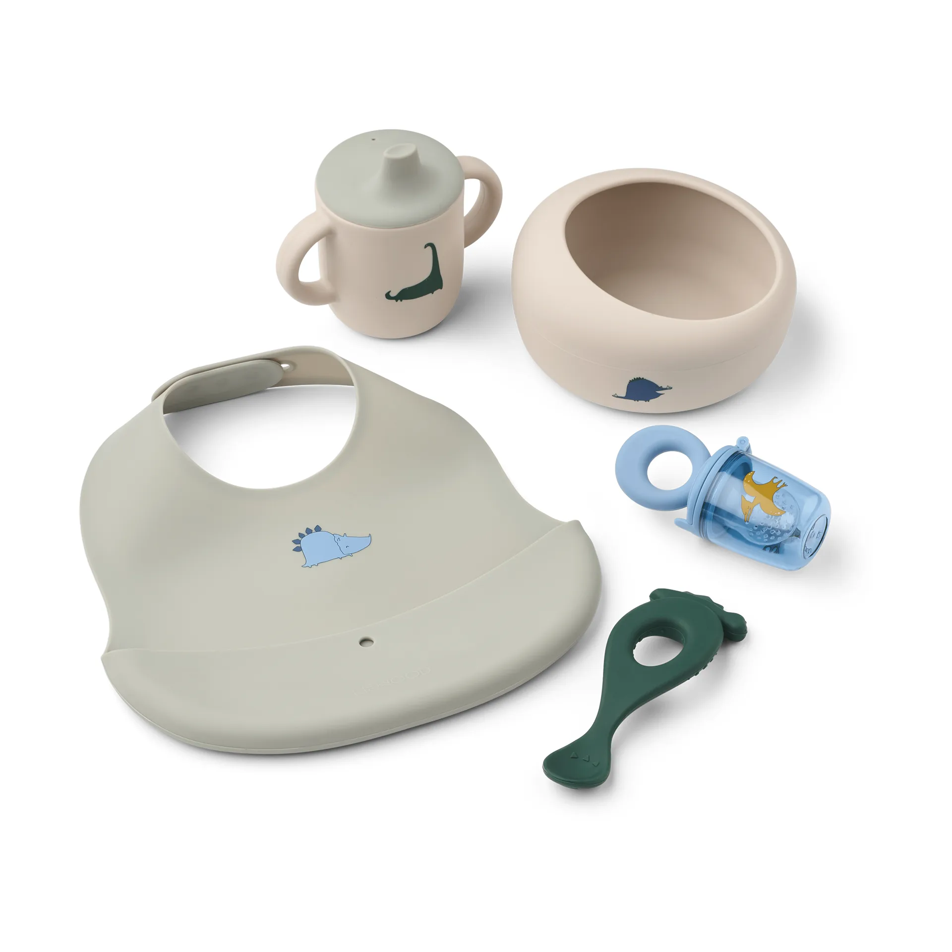 Mileah baby mealtime Set, Dino Roar/Dove blue Liewood