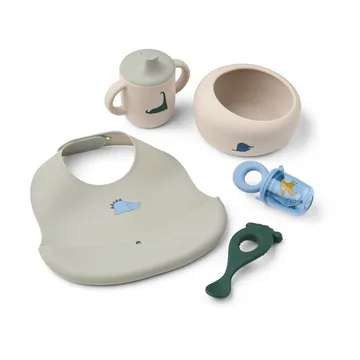 Mileah baby mealtime Set - Dino Roar/Dove blue - Liewood