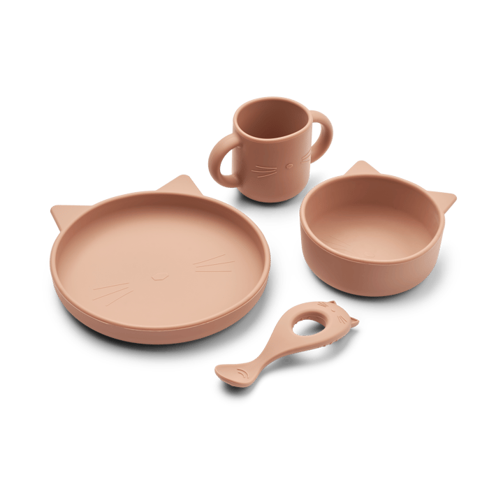 Vivi Geschirrset silikon 4-teilig - Cat dark rose - Liewood