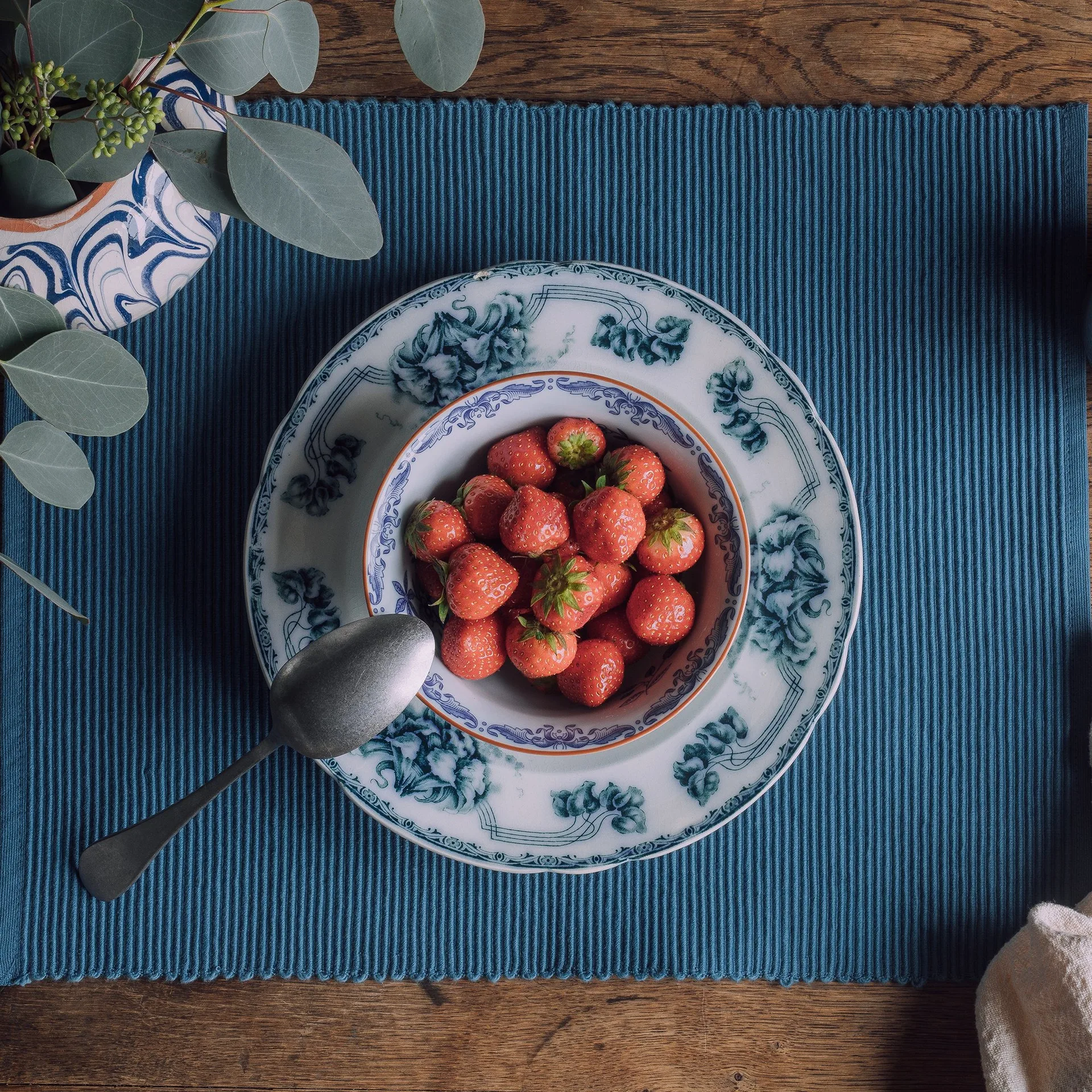 Uni Platzdecke 35 x 46cm 2er Pack, Deep sea blue Linum