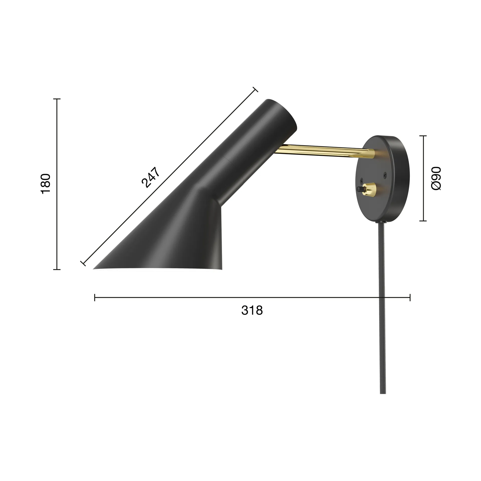 AJ Wandleuchte, Brass-black Louis Poulsen