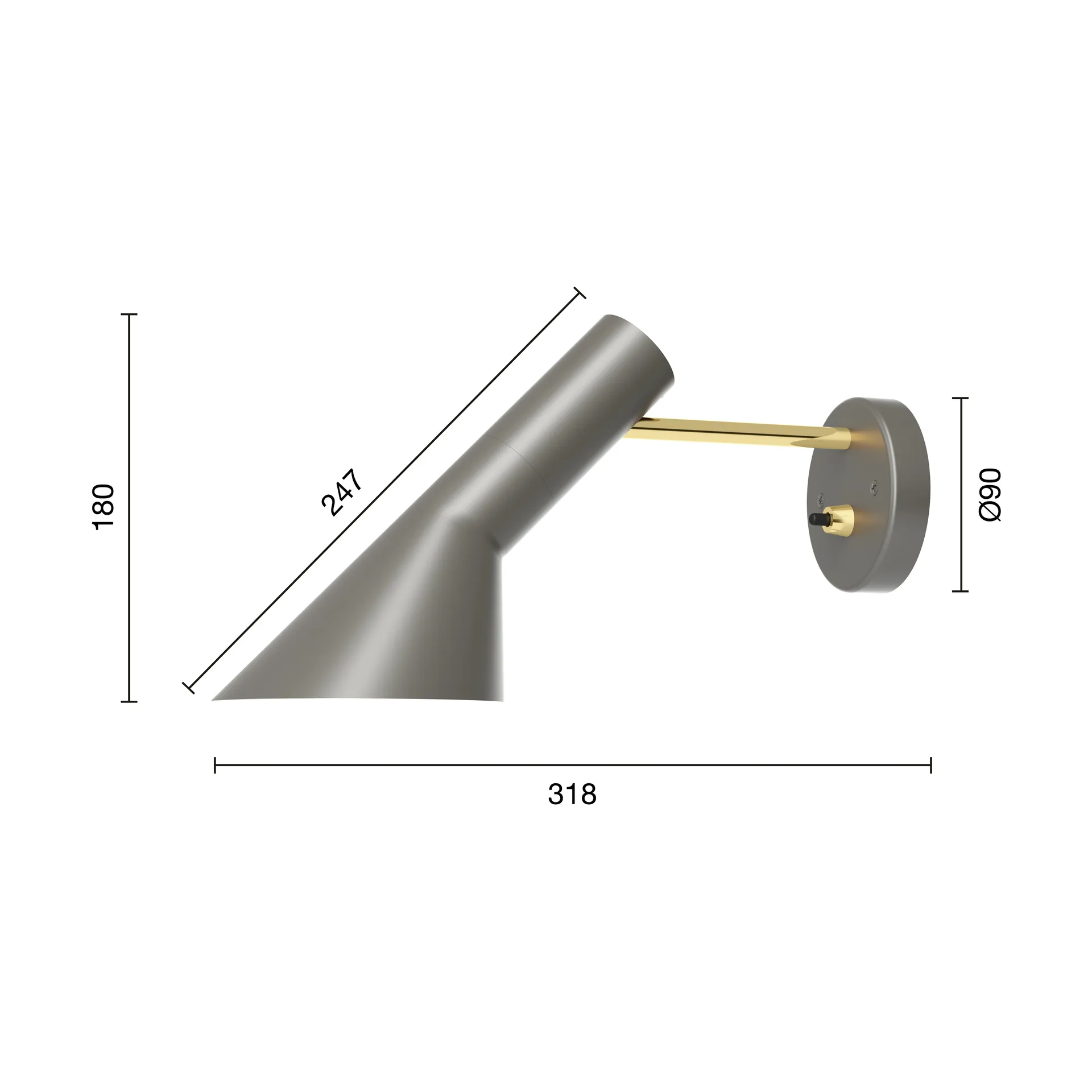 AJ Wandleuchte Festinstallation, Brass-warm grey Louis Poulsen