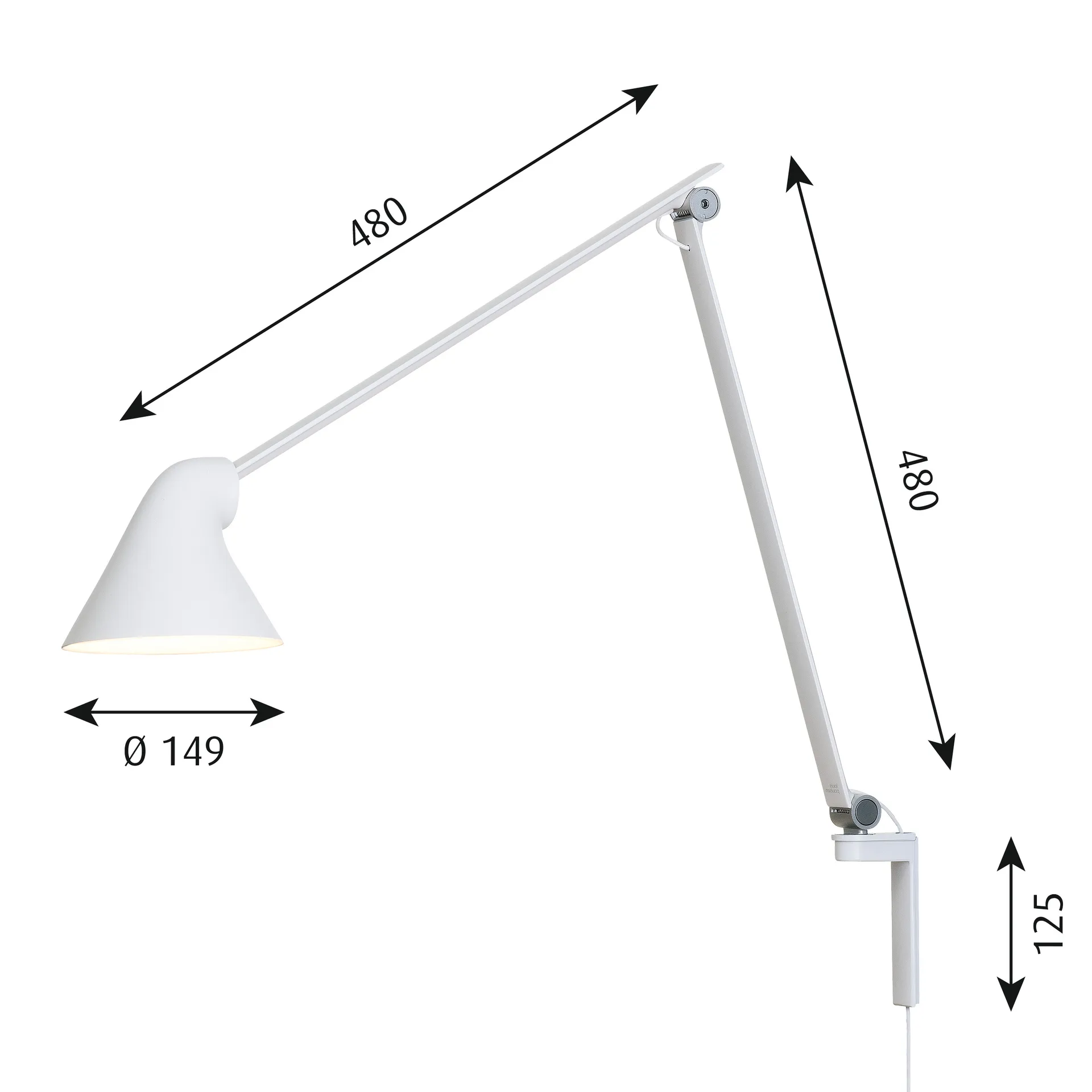 NJP Wandleuchte langer Arm, Weiß Louis Poulsen