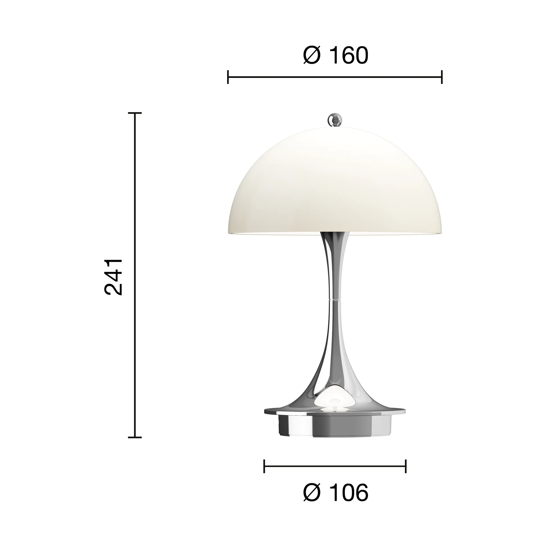 Panthella 160 Portable v3 Tischleuchte, Chrome opal beige Louis Poulsen
