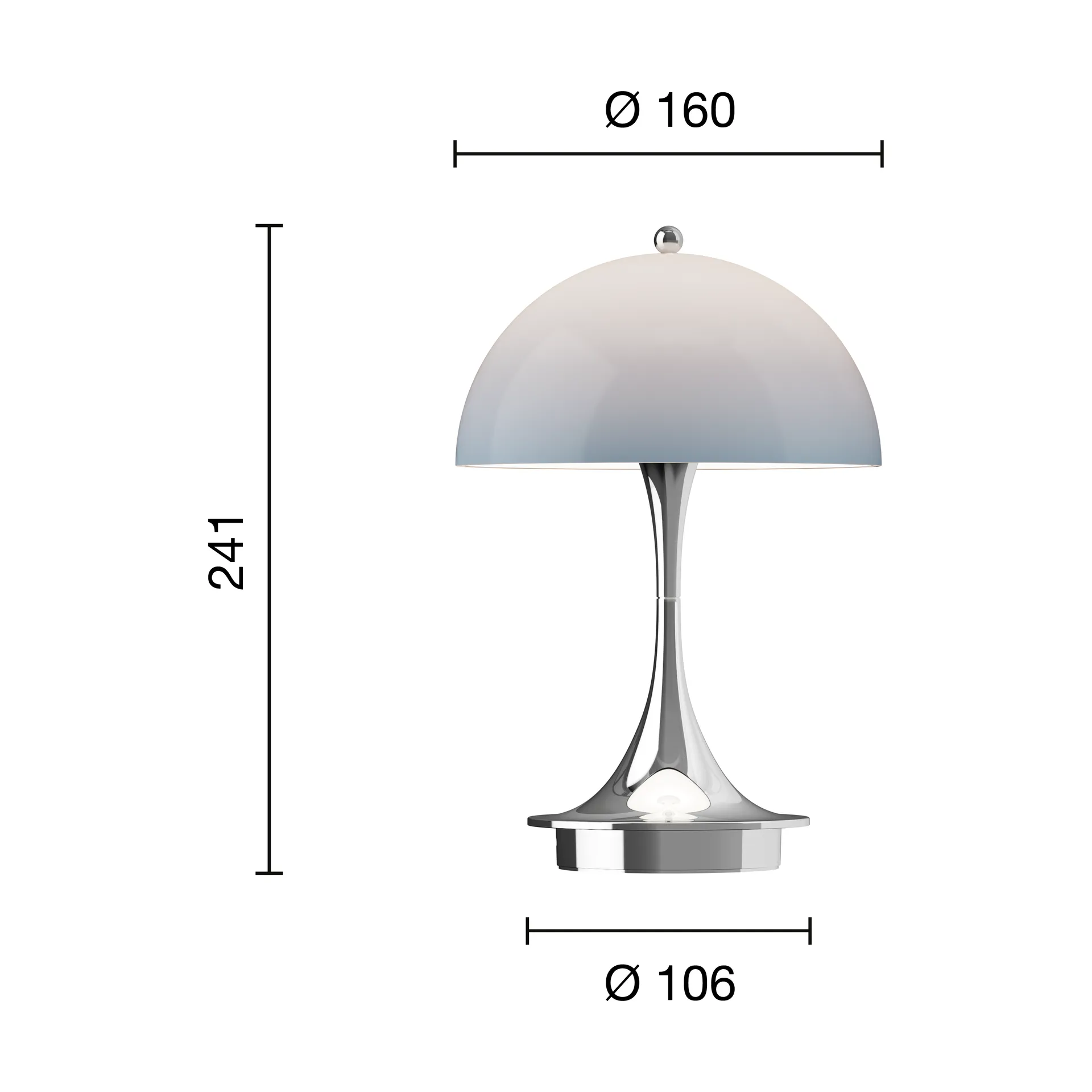 Panthella 160 Portable v3 Tischleuchte, Chrome opal bluegrey Louis Poulsen