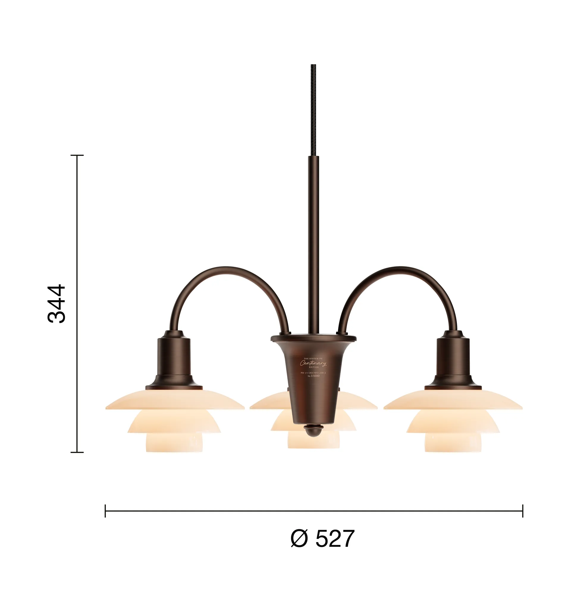PH 1/1 Chandelier Centenary Edition Kronleuchter, Brass-dusty terracotta, 3-armig Louis Poulsen