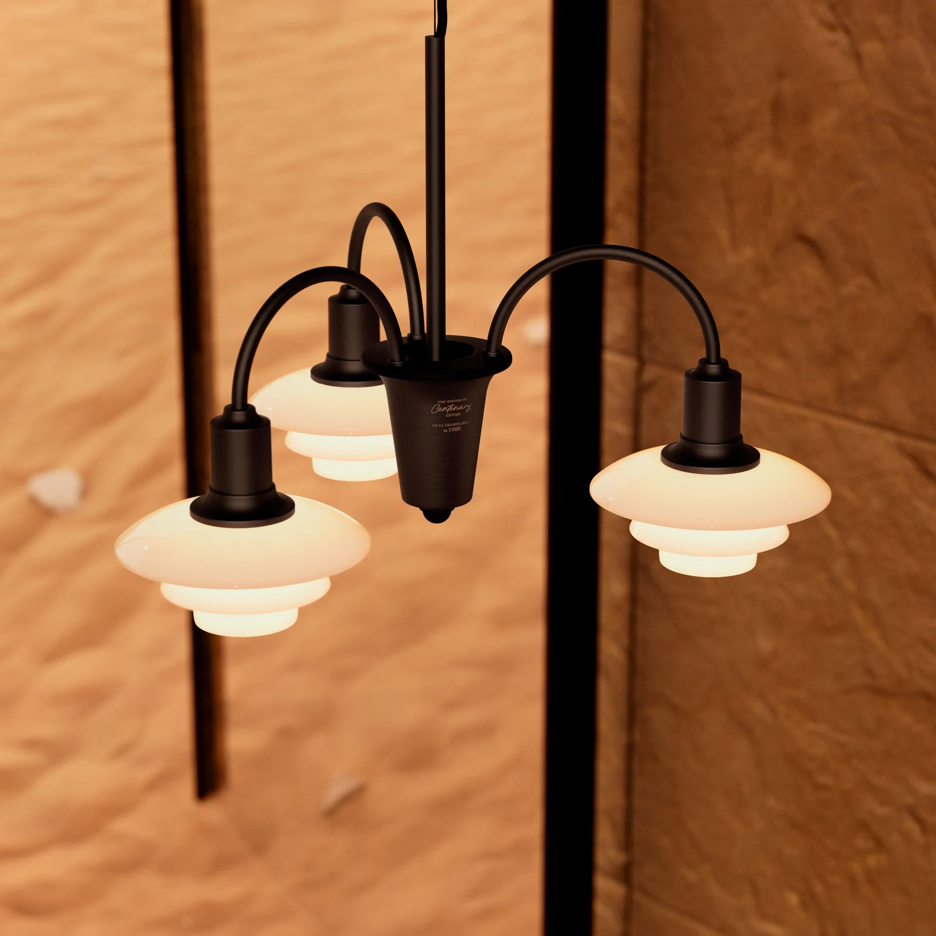 PH 1/1 Chandelier Centenary Edition Kronleuchter, Brass-dusty terracotta, 3-armig Louis Poulsen