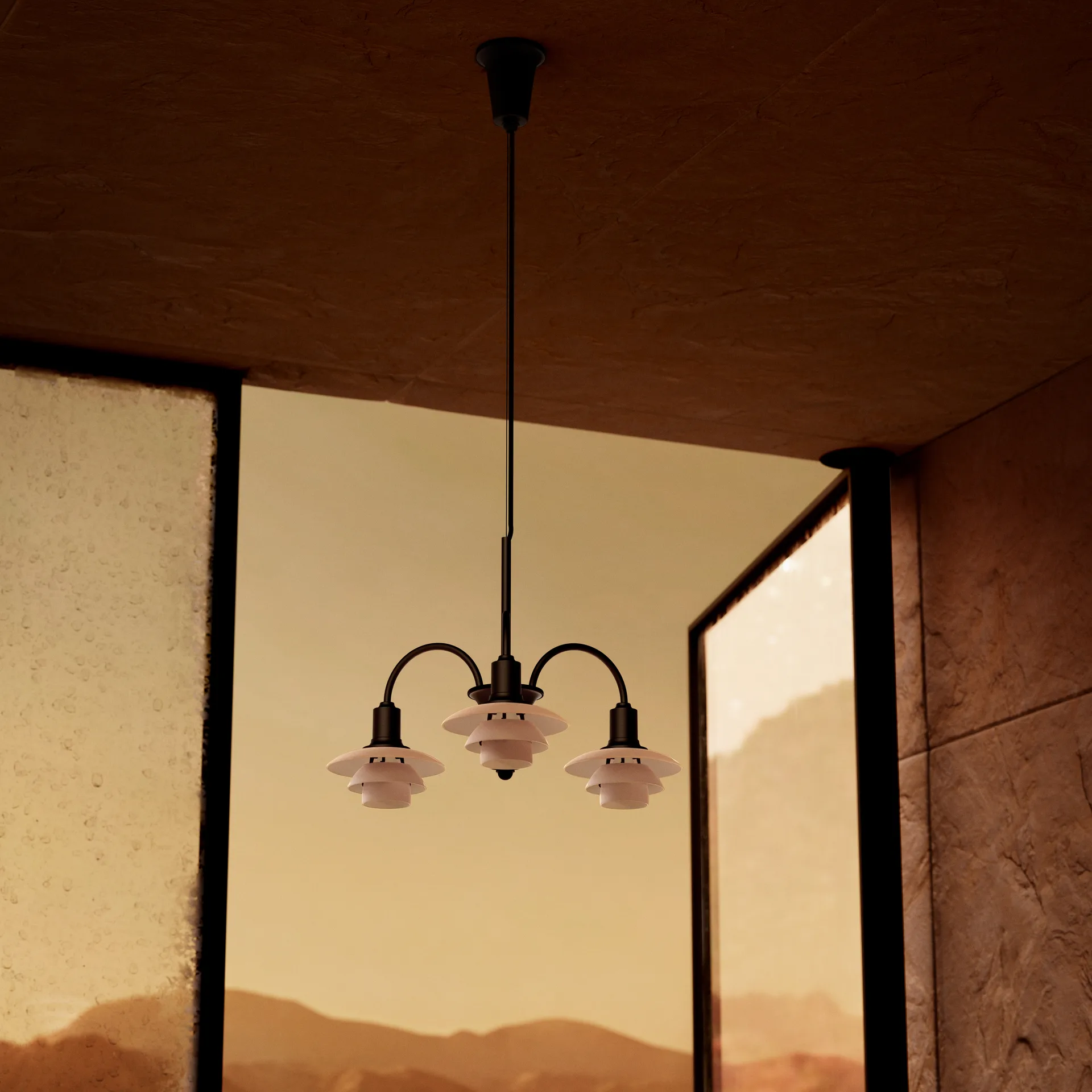PH 1/1 Chandelier Centenary Edition Kronleuchter, Brass-dusty terracotta, 3-armig Louis Poulsen