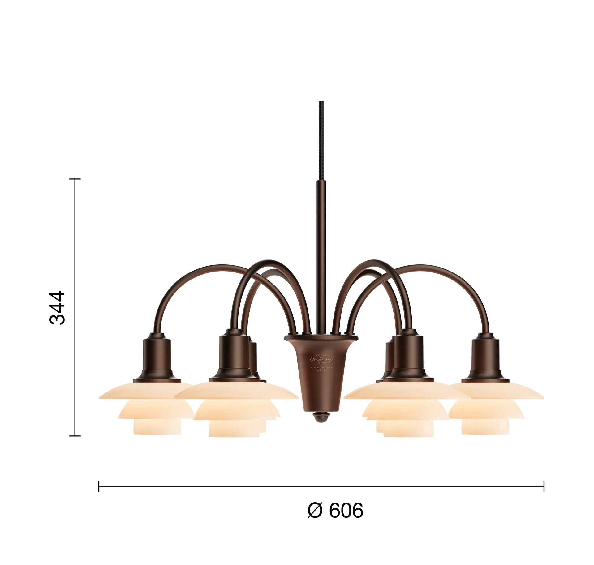 PH 1/1 Chandelier Centenary Edition Kronleuchter, Brass-dusty terracotta, 6-armig Louis Poulsen