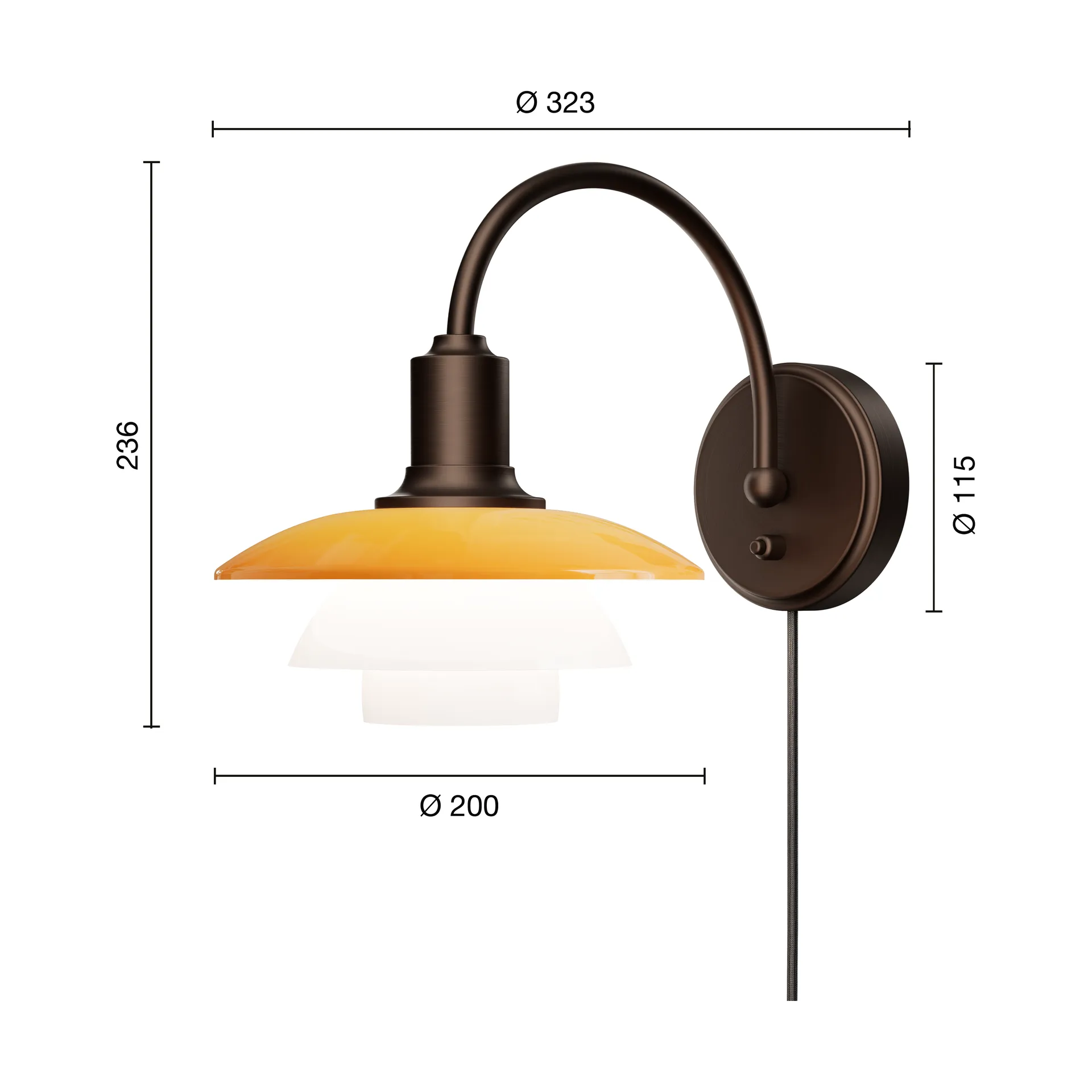 PH 2/2 Centenary Edition Wandleuchte, Amber-Opalweiß, Netzstecker Louis Poulsen