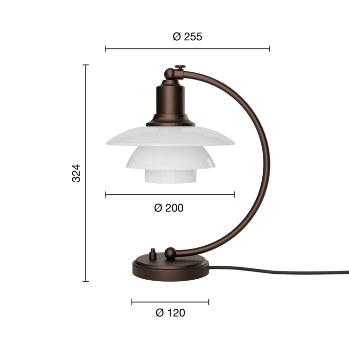 PH 2/2 Luna Tischleuchte, Aged brass-Opalglas Louis Poulsen