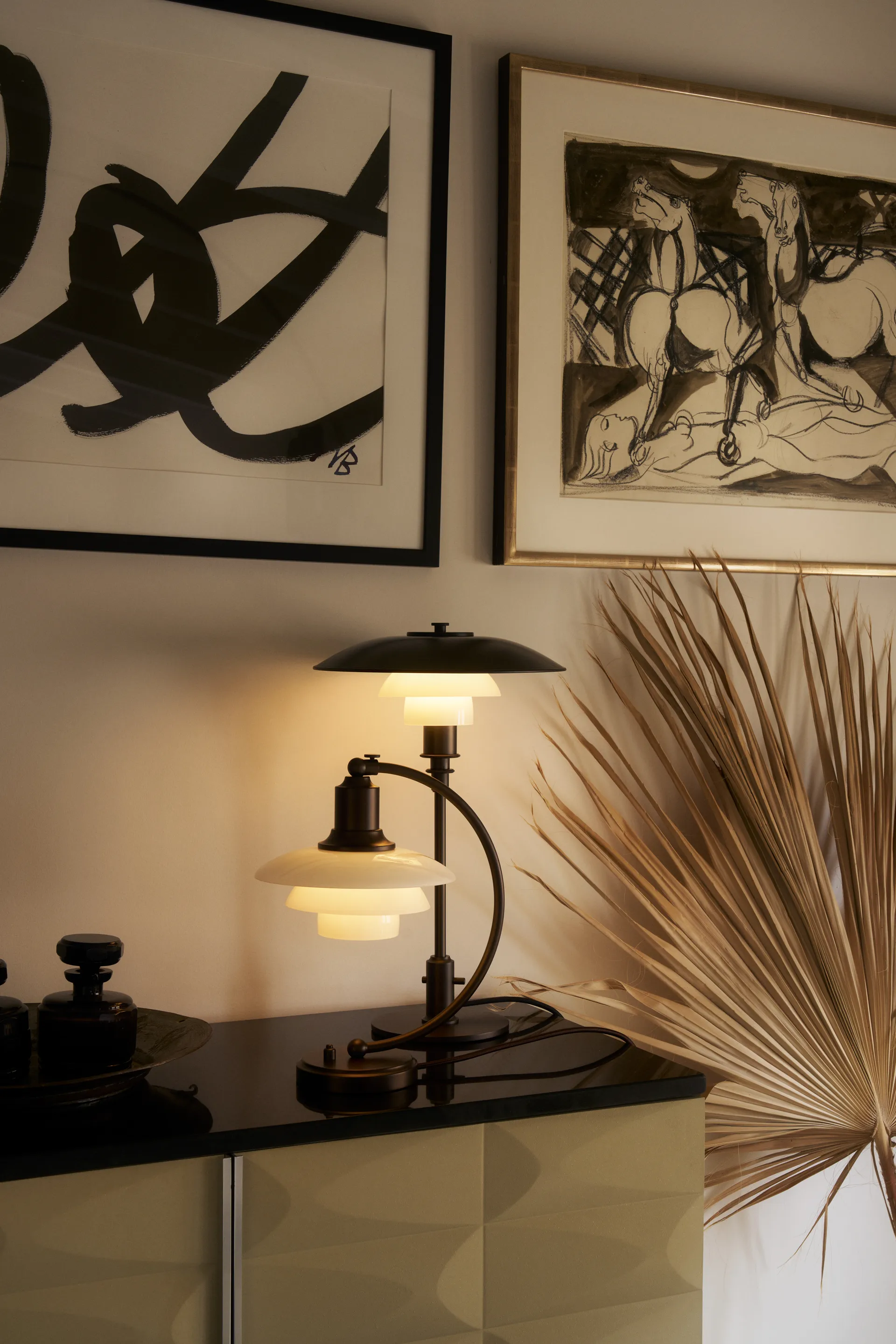 PH 3/2 Luna Tischleuchte, Aged brass-opalglas Louis Poulsen