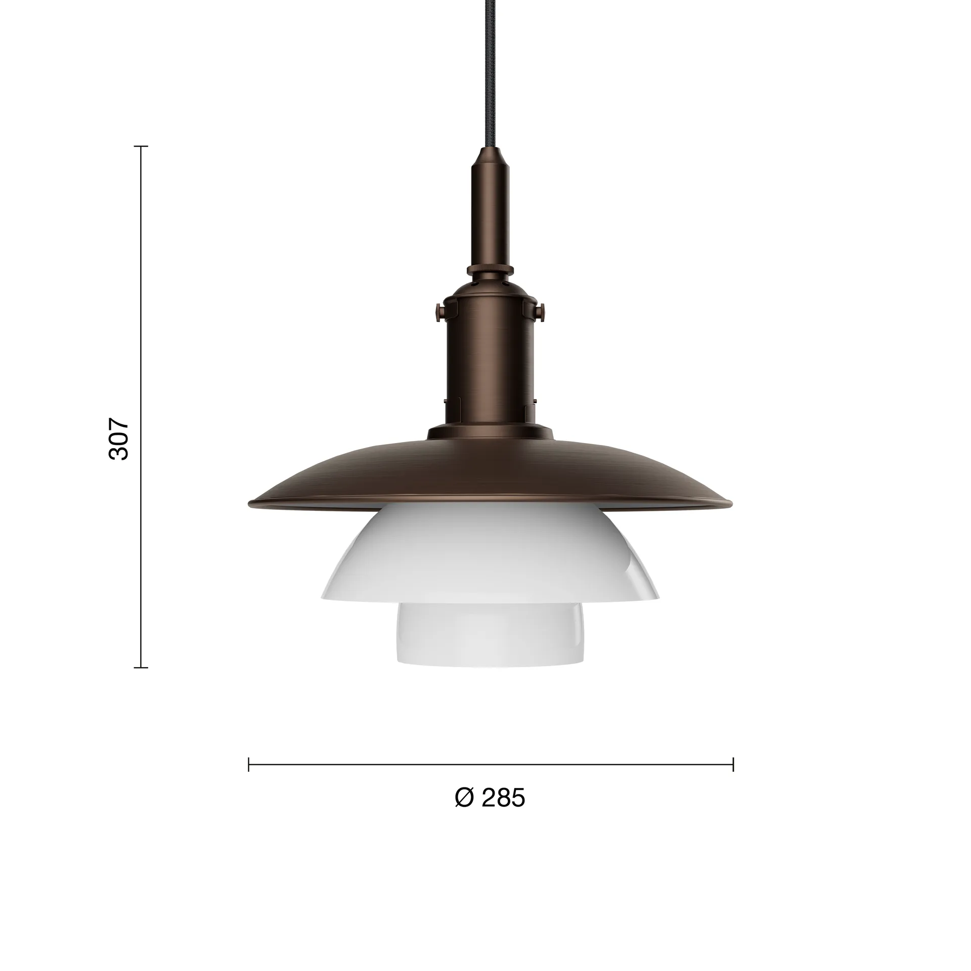 PH 3/3 Luna Pendelleuchte, Aged brass-opalglas Louis Poulsen