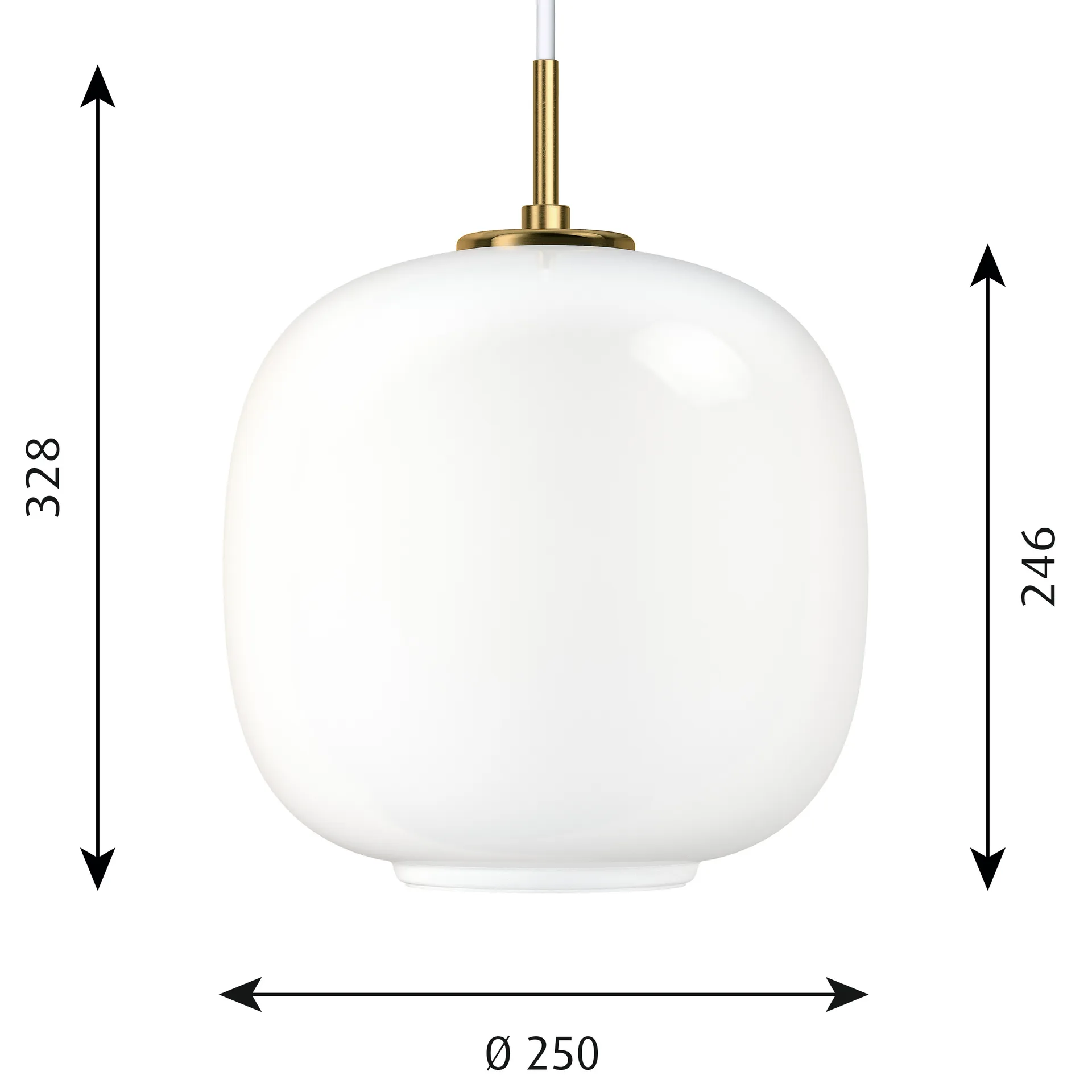 VL45 Radiohus Pendelleuchte Ø25cm, Brass-white opal glass Louis Poulsen
