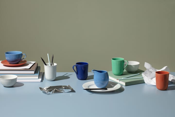 Rhombe Teetasse mit Untersetzer, Blau-terracotta Lyngby Porcelæn