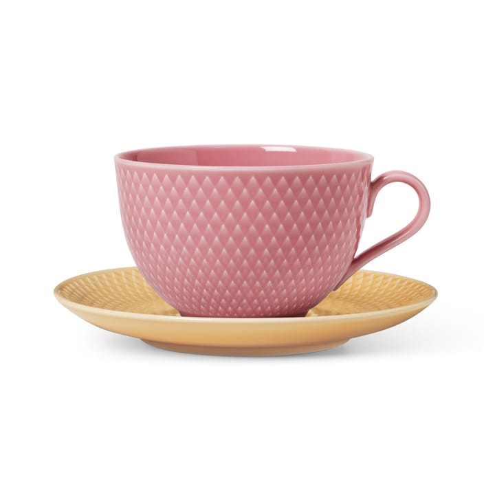 Rhombe Teetasse mit Untersetzer - Rosa-sand - Lyngby Porcelæn