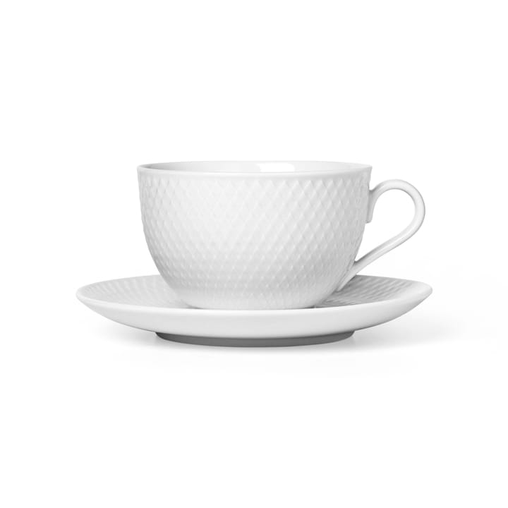 Rhombe Teetasse mit Untersetzer - Weiß - Lyngby Porcelæn