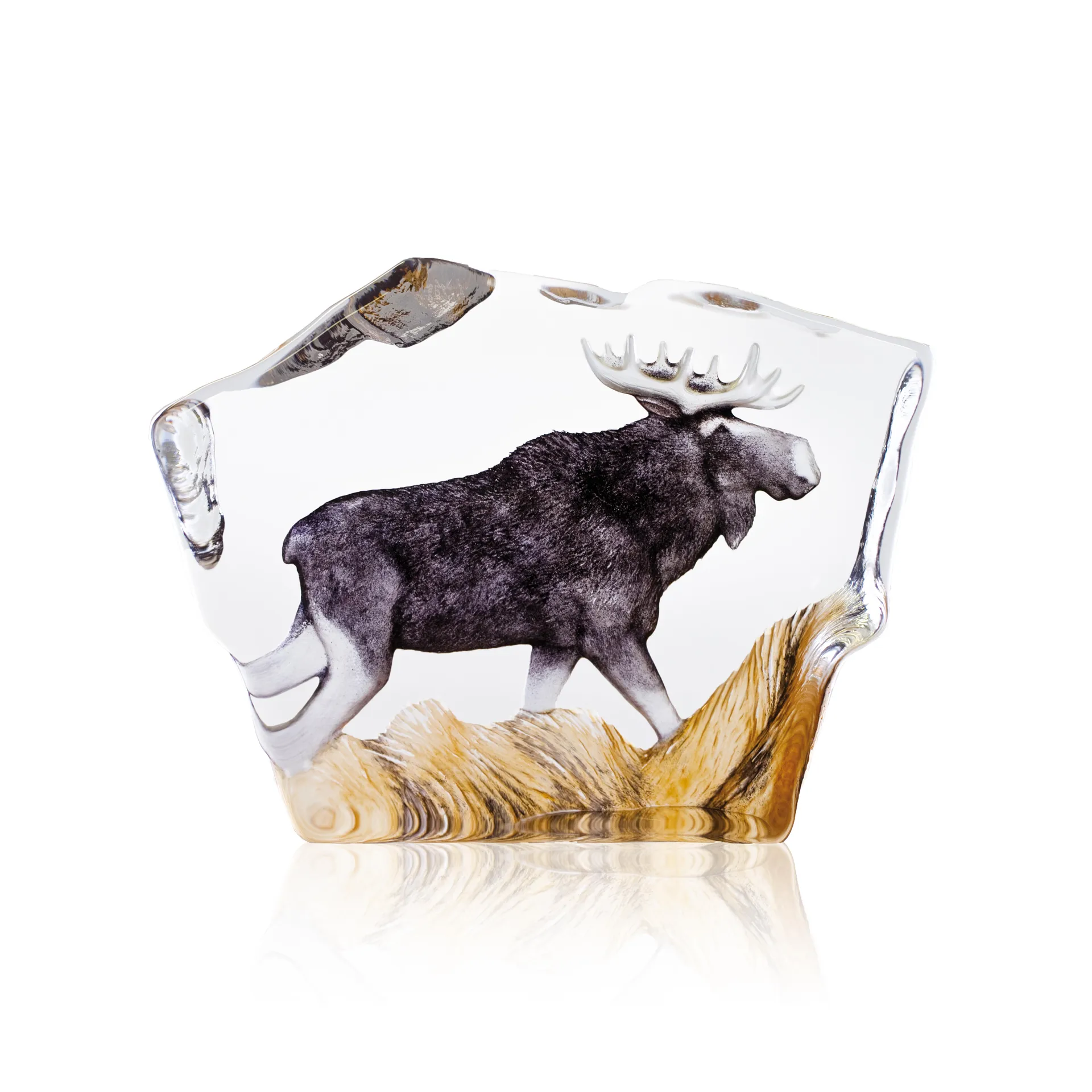 Elch Glasskulptur, 12 x 16,5cm Målerås Glasbruk