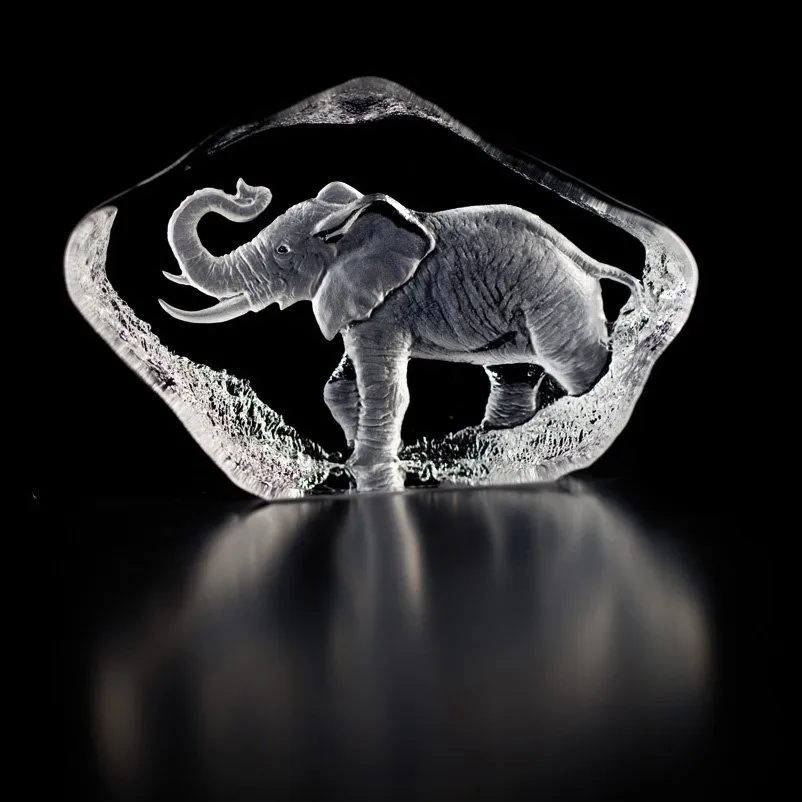 Wildlife Skulptur Elefant, Glas Målerås Glasbruk