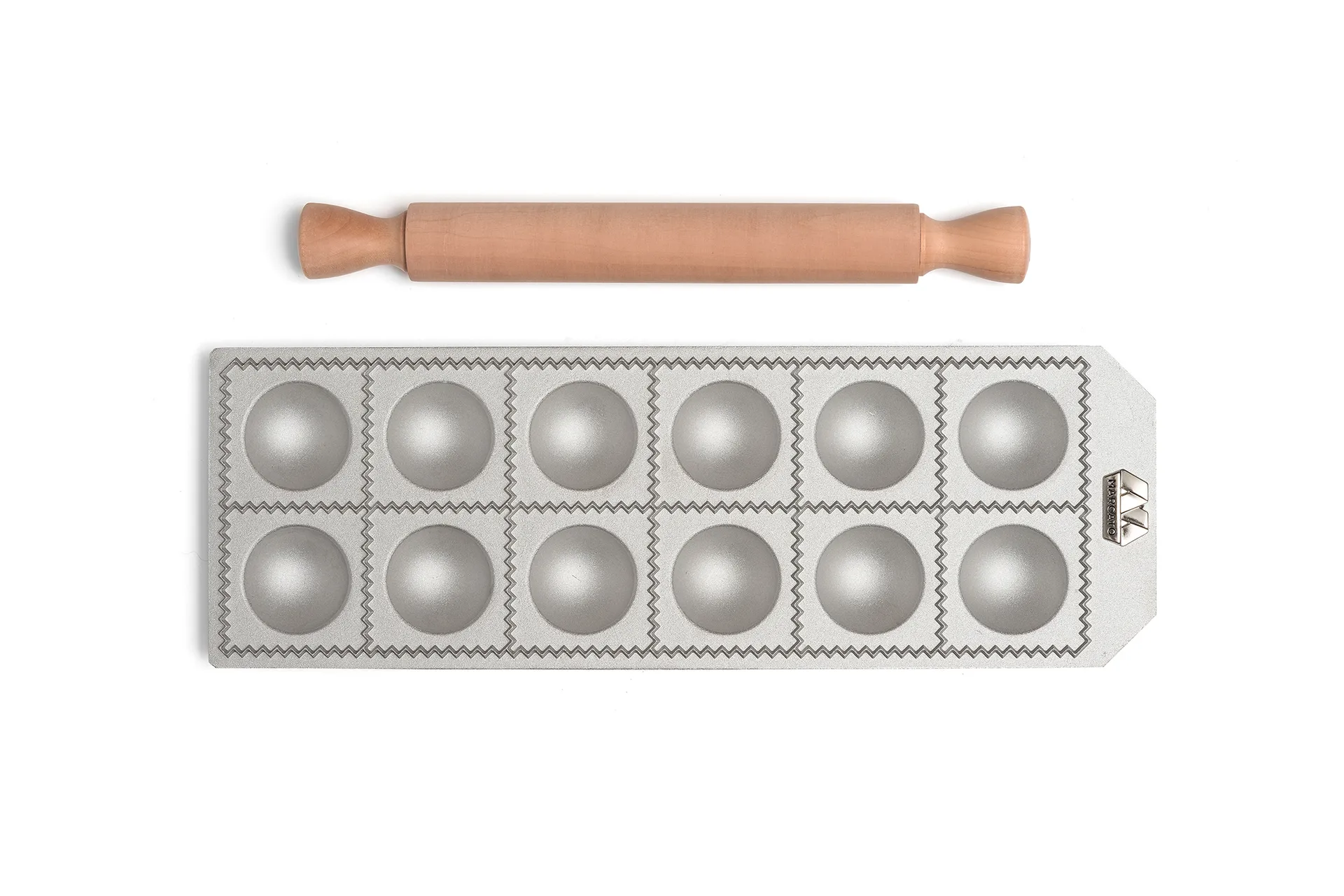 Marcato Ravioliteller inkl Nudelholz runde Ravioli, 12 st Marcato