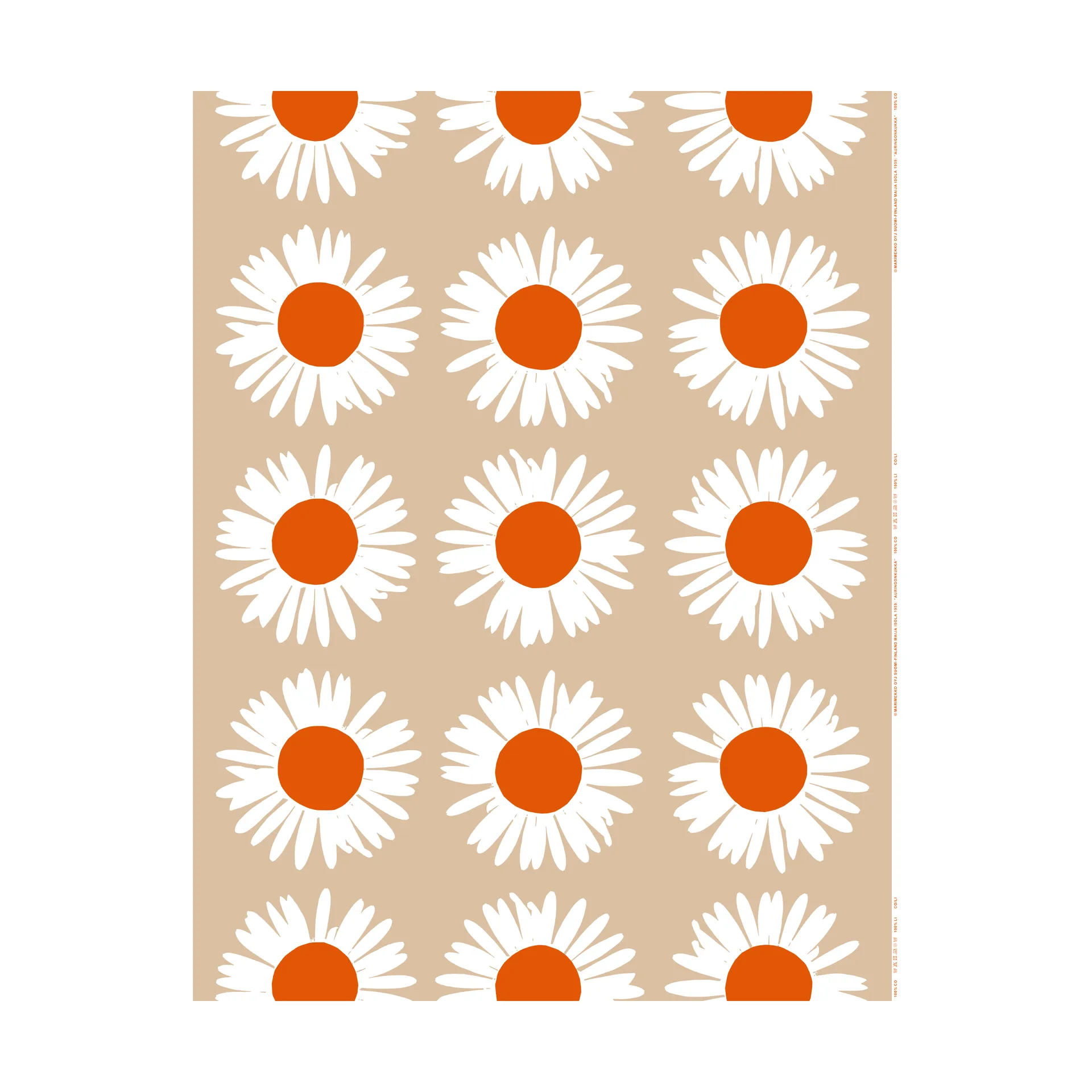 Auringonkukka Stoff für den Außenbereich, Beige-Off white-tomato red Marimekko