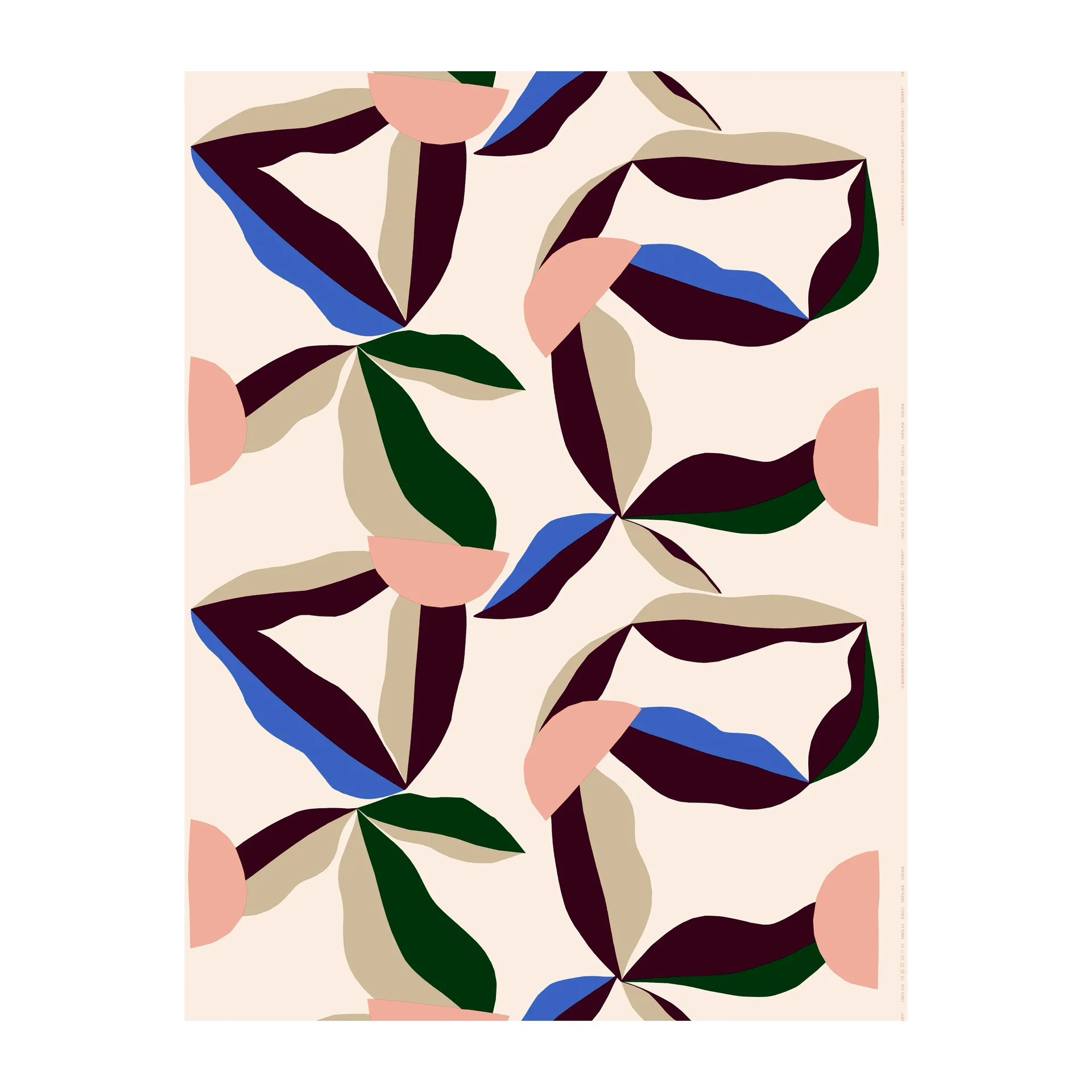 Berry ungebleichter Baumwollstoff, Cotton-red-dazzlingblue Marimekko