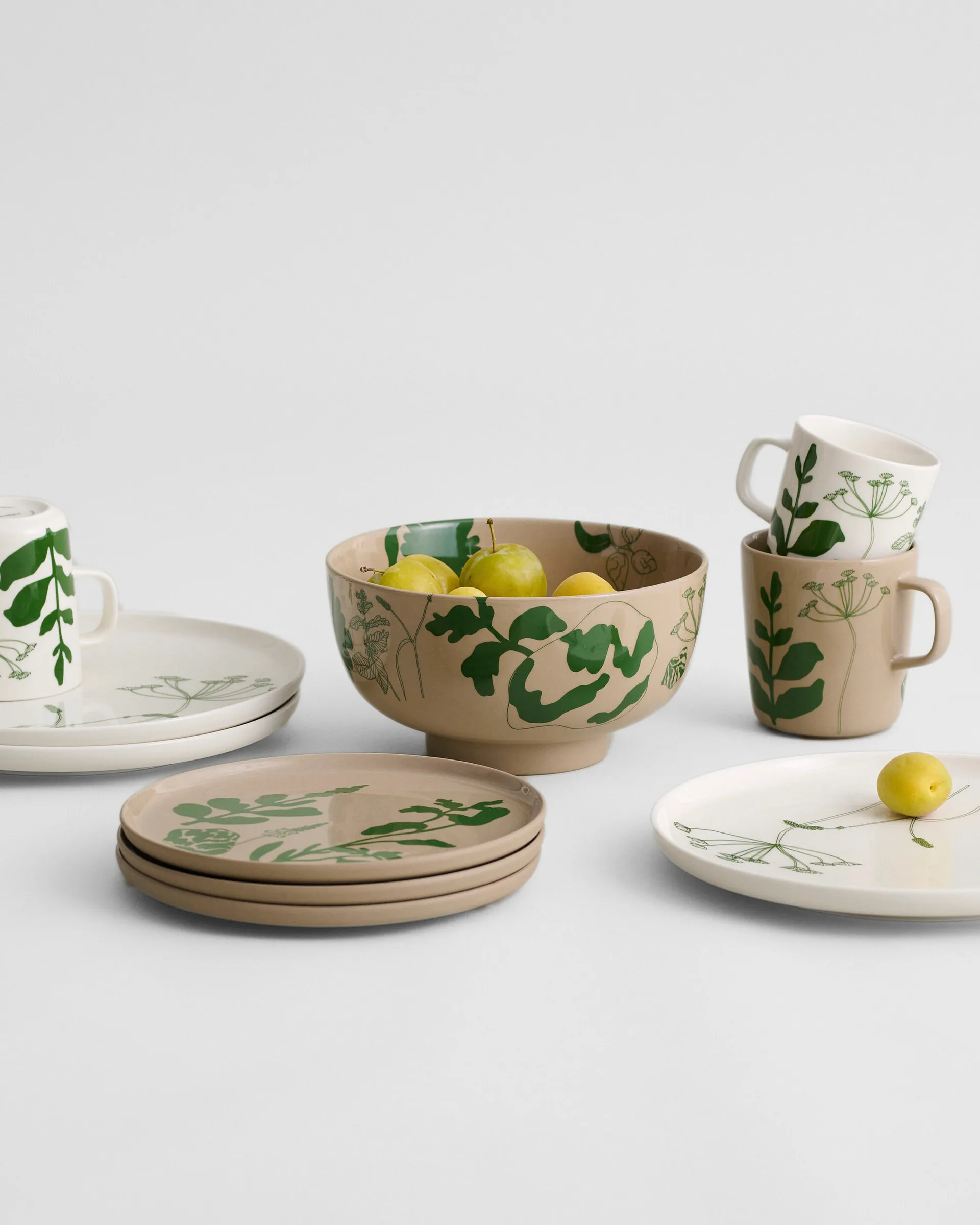 Elokuun Varjot Tasse 25cl, Weiß-grün-rosa Marimekko