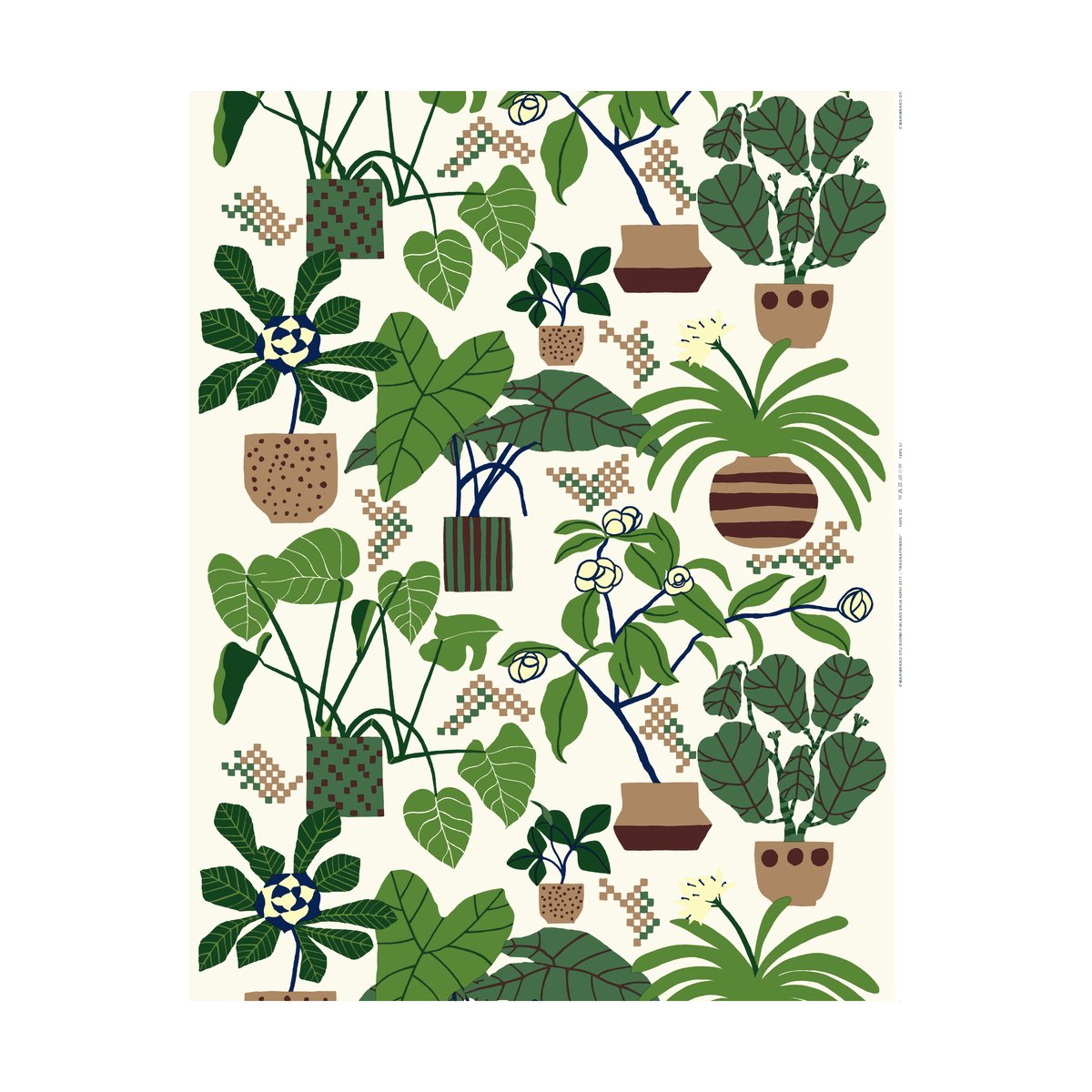 Marimekko Ikkunaprinssi Stoff Off-white-green-brown
