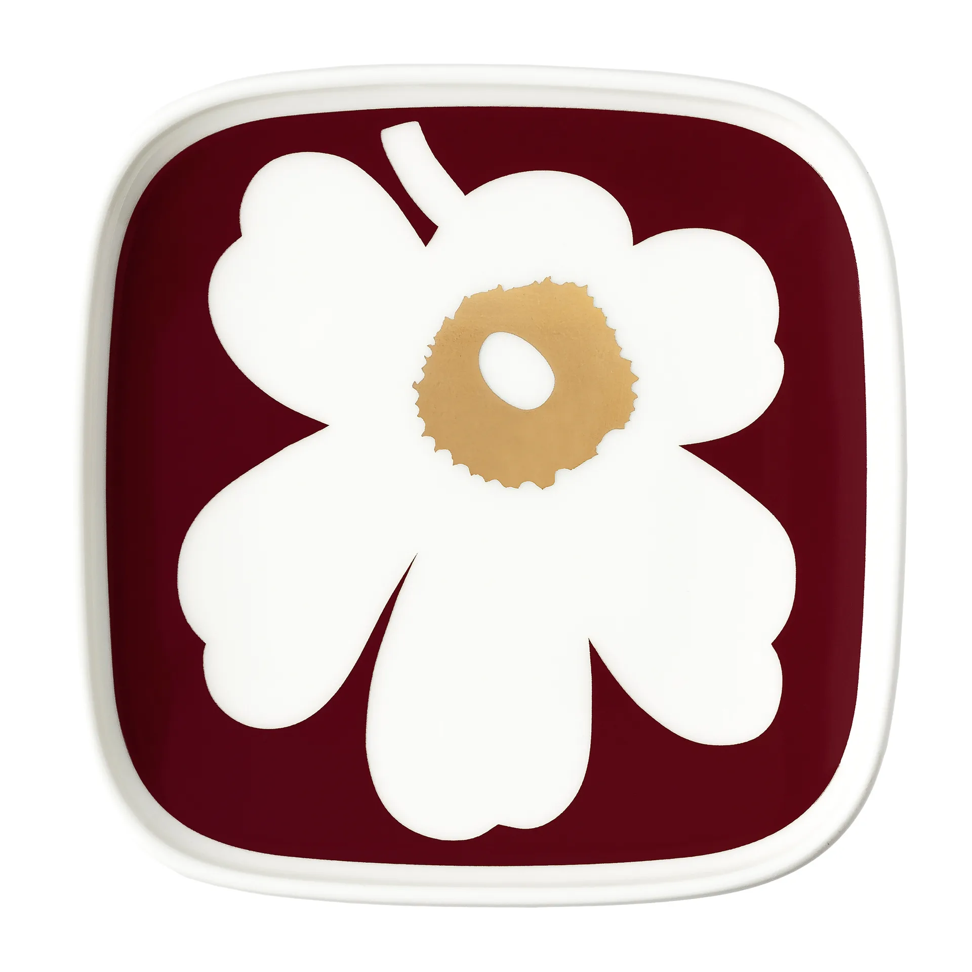 Juhla Unikko Teller 10 x 10cm 2er Pack, Weiß-weinrot-gold Marimekko