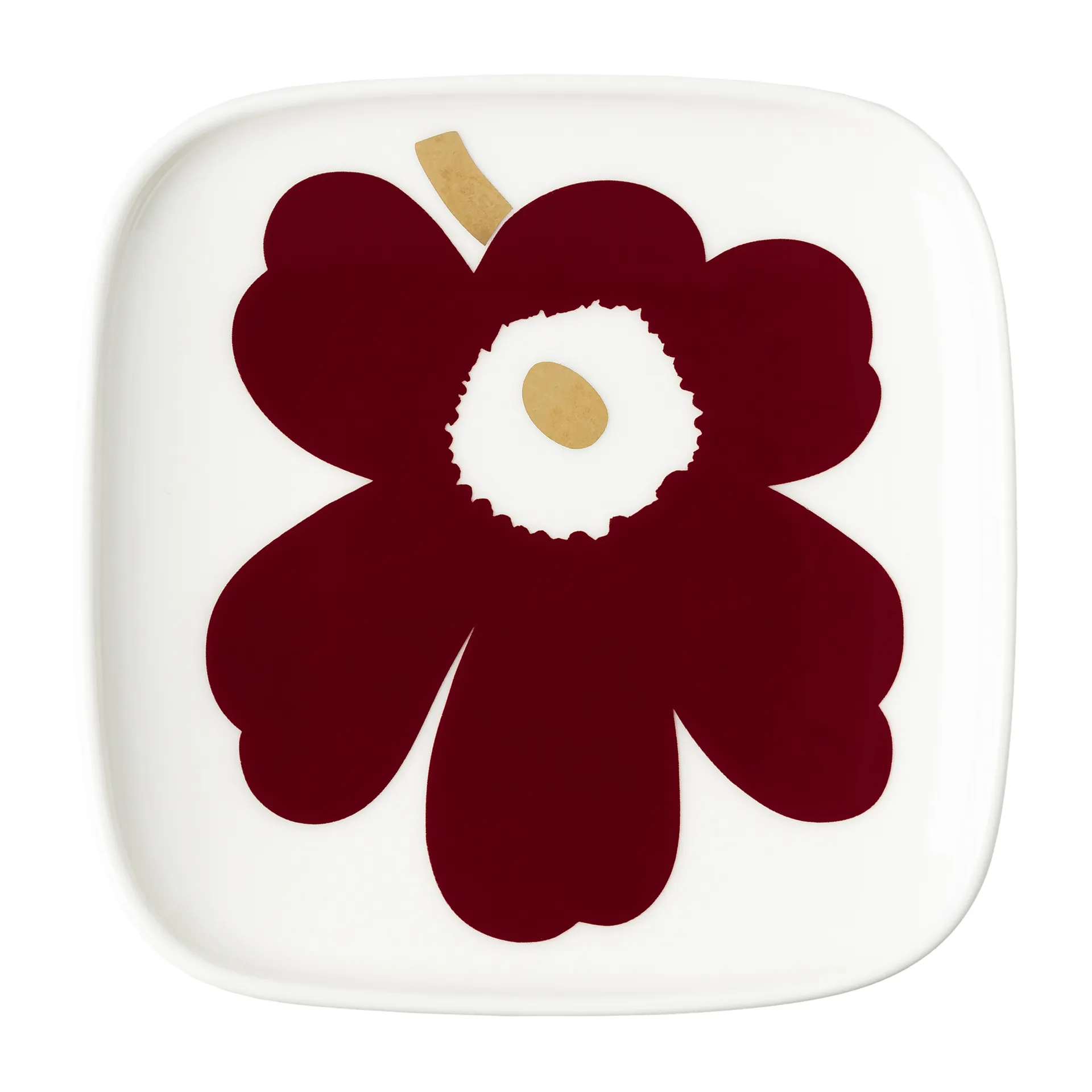 Juhla Unikko Teller 10 x 10cm 2er Pack, Weiß-weinrot-gold Marimekko
