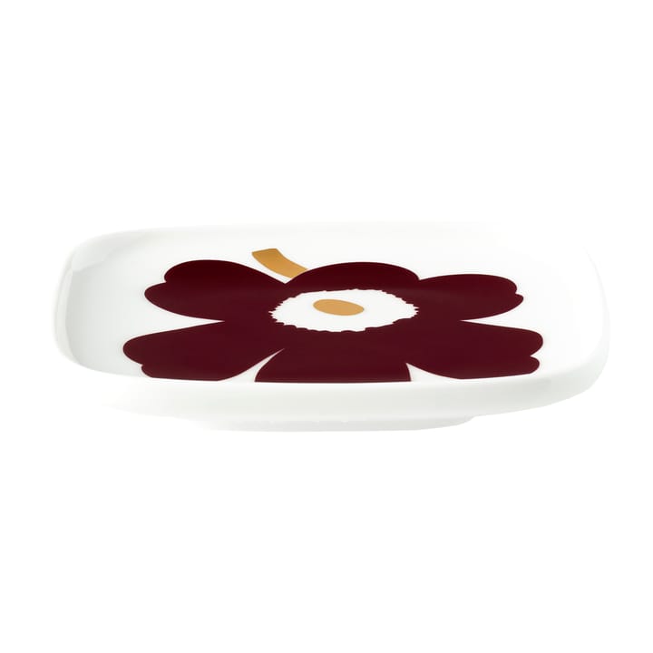 Juhla Unikko Teller 10 x 10cm 2er Pack, Weiß-weinrot-gold Marimekko