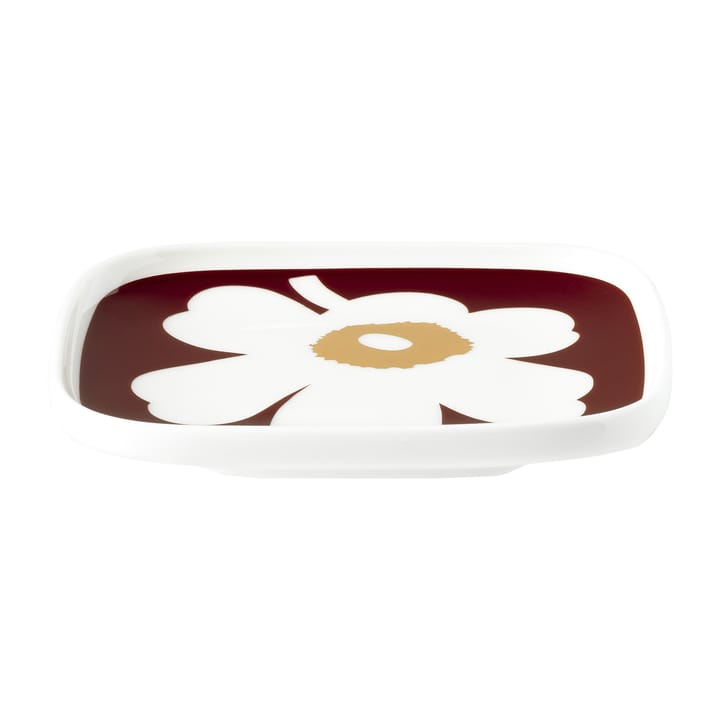 Juhla Unikko Teller 10 x 10cm 2er Pack, Weiß-weinrot-gold Marimekko