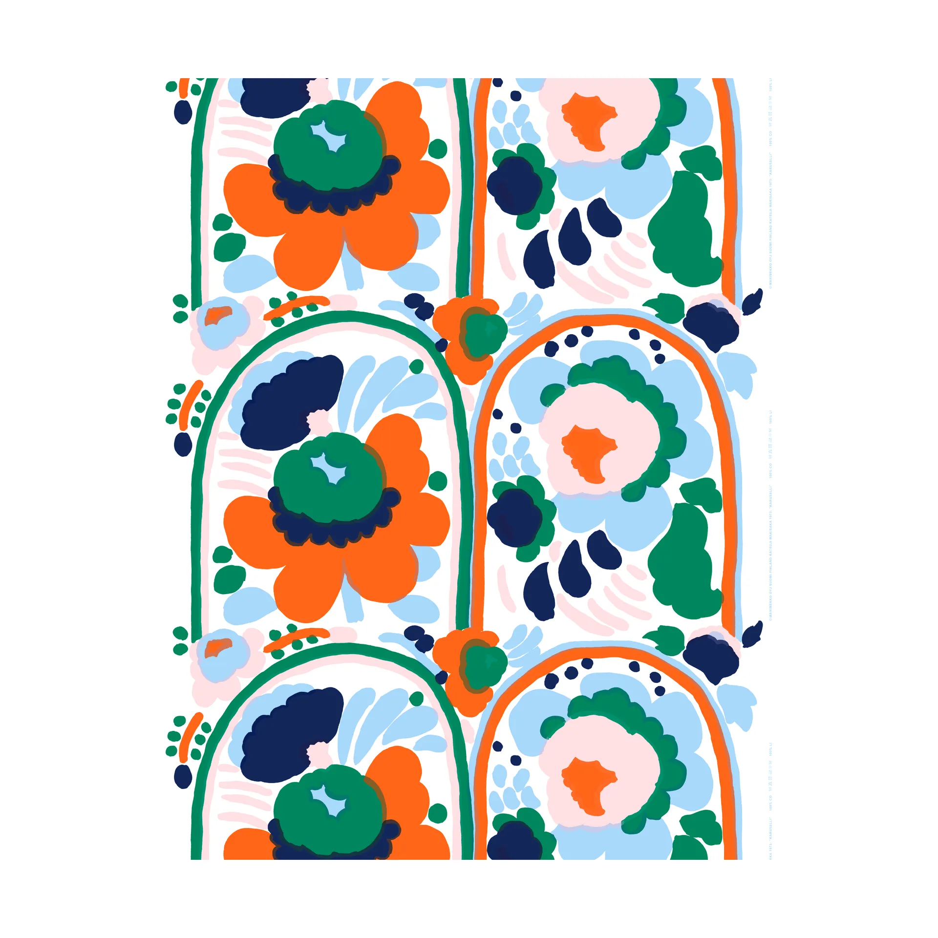 Karuselli Baumwollstoff, White-orange-blue-emerald Marimekko