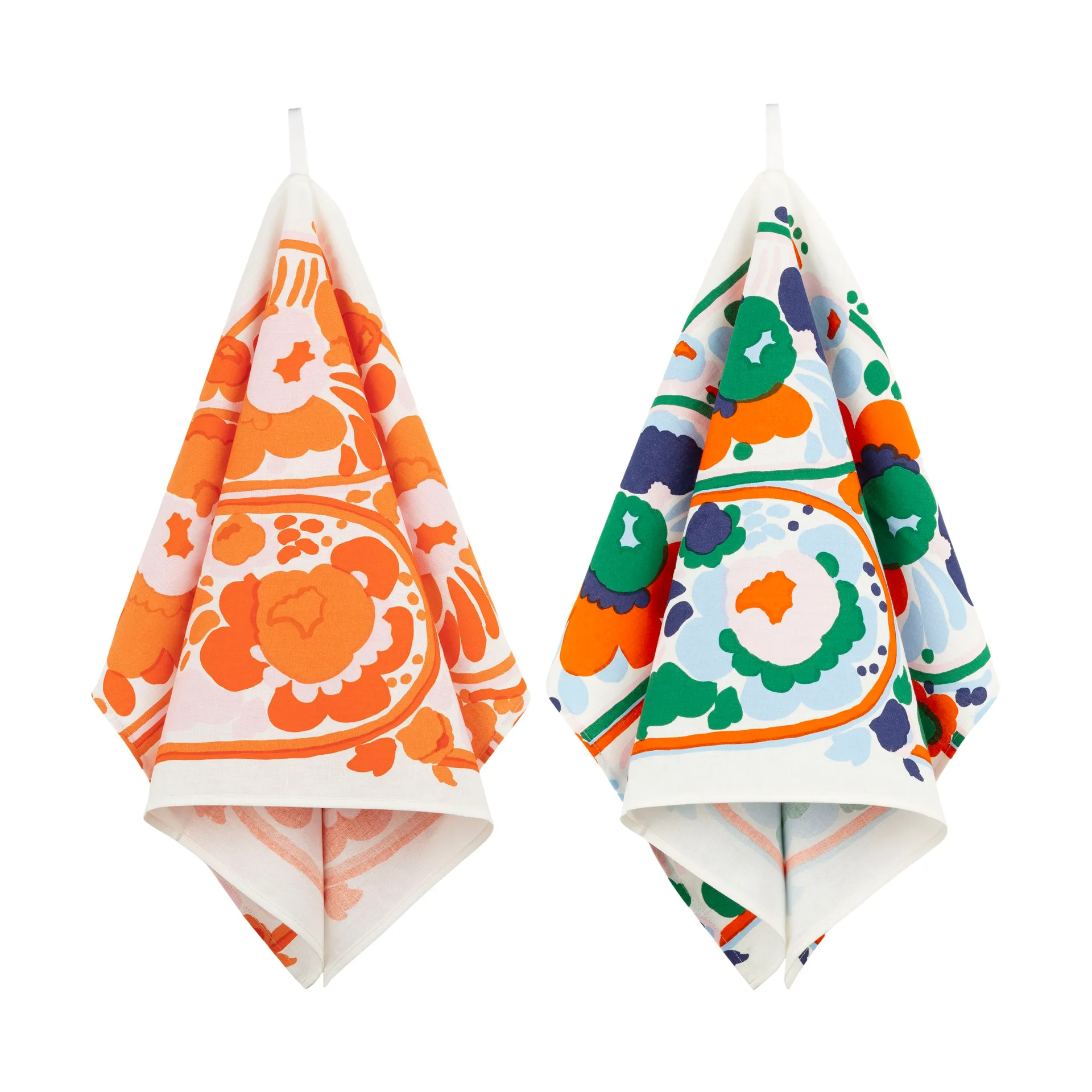 Karuselli Geschirrtuch 43x70 cm 2-teilig, White-orange-blue-emerald Marimekko