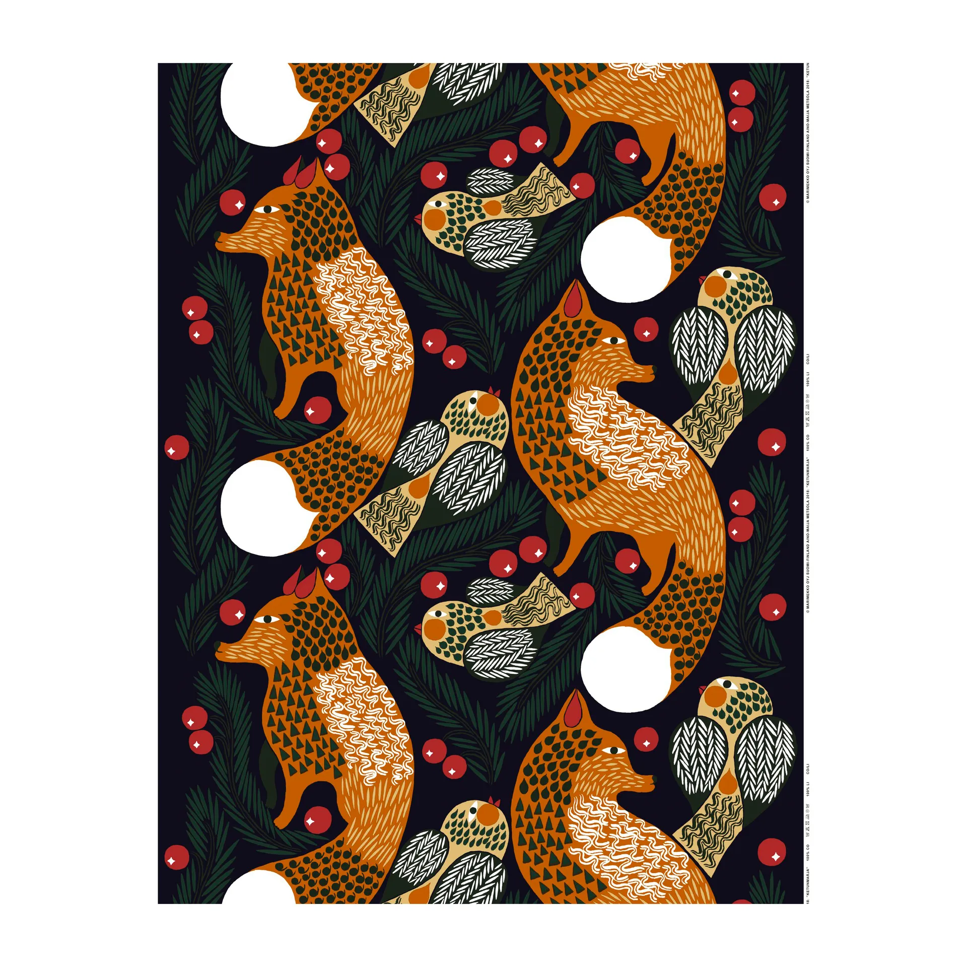 Ketunmarja Stoff, Dunkelblau-braun-dunkelgrün Marimekko