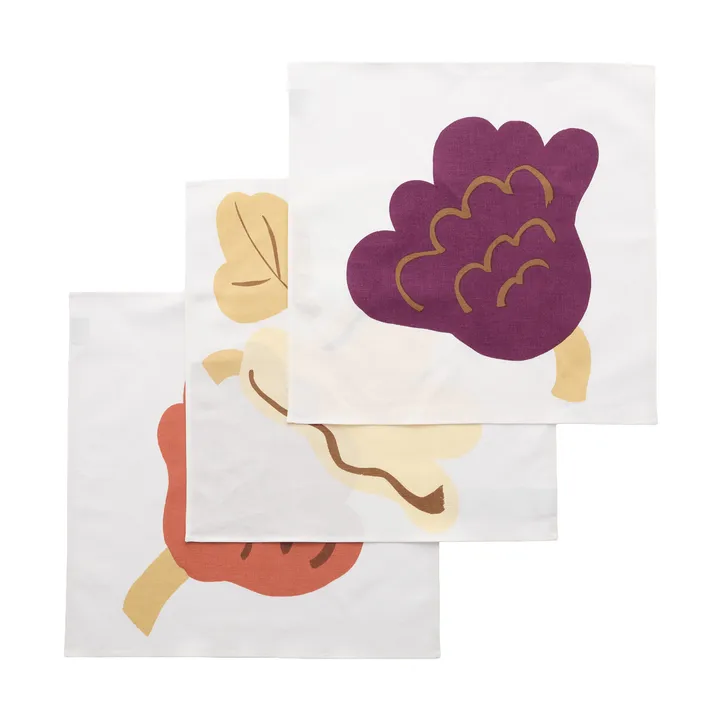 Kukasta Kukkaan Stoffserviette - White-plum-terrac-ochre, 3er-Pack - Marimekko