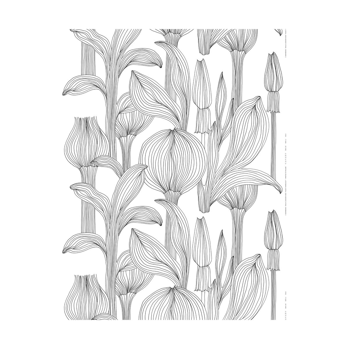 Marimekko Kukat Puhkeavat Baumwollstoff White-black