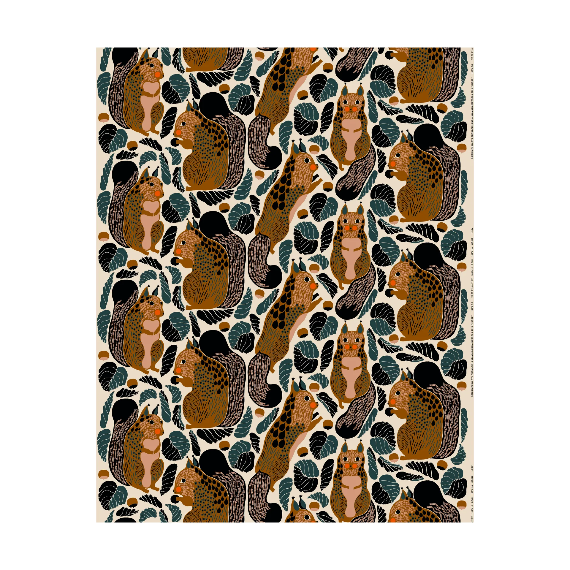 Kurre Stoff Baumwolle-Leinen, Linen-brown-black-red Marimekko