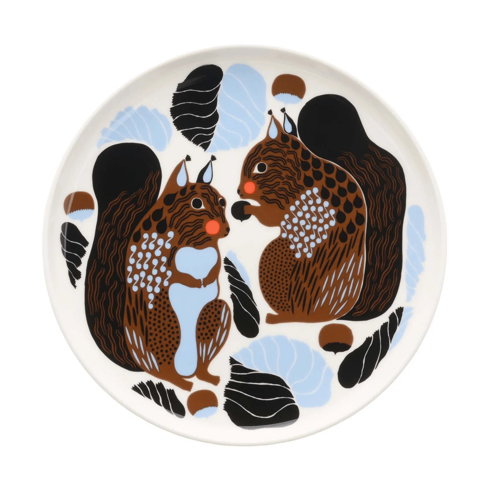 Kurre Teller, Weiß-Braun-Schwarz-Hellblau Marimekko