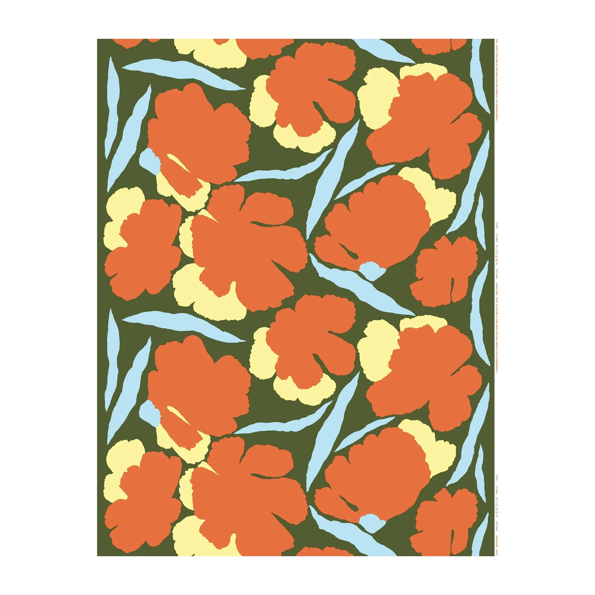 Malvikki Stoff, Dunkelgrün-orange-gelb Marimekko