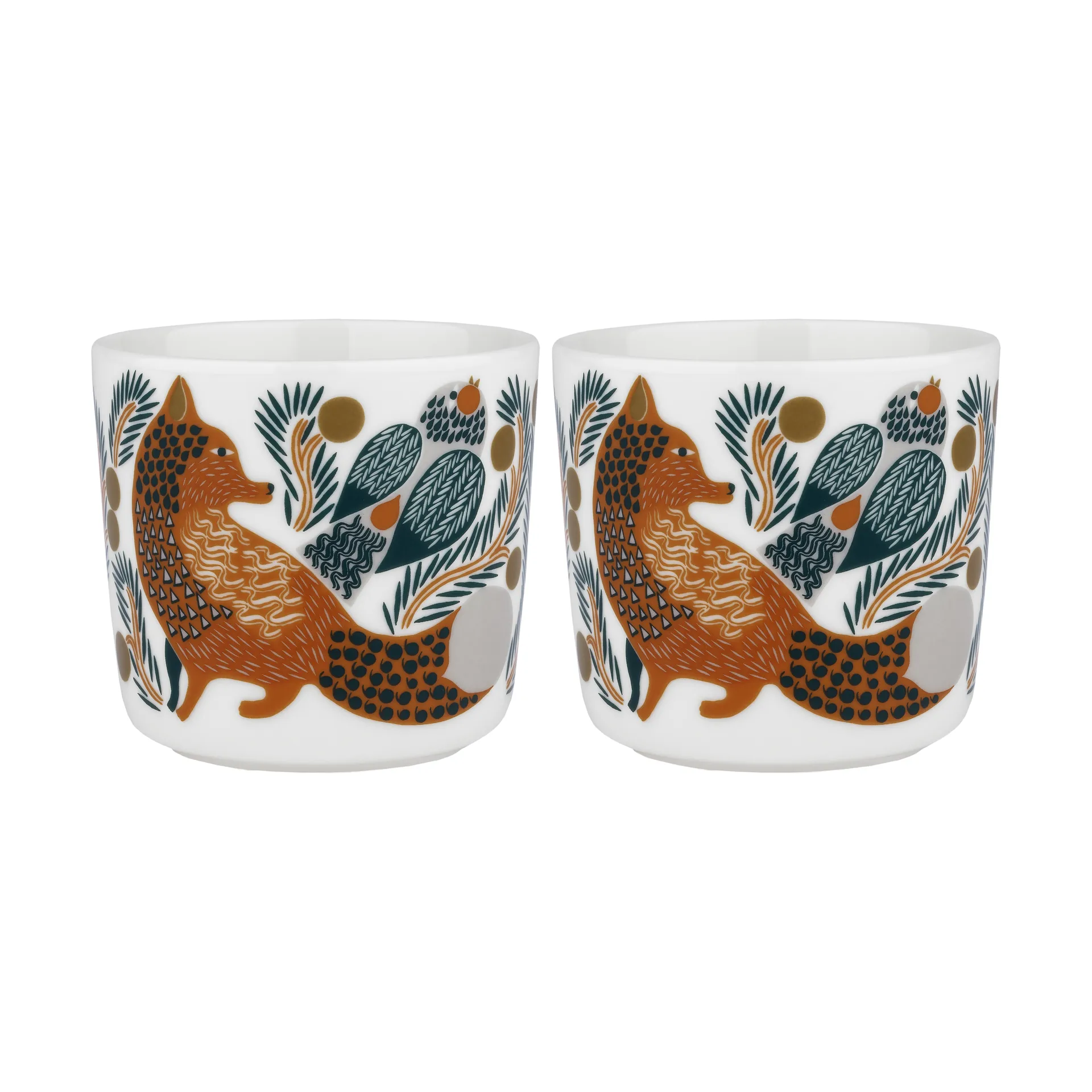 Oiva Ketunmarja Kaffeebecher 20 cl 2er Pack, White-brown-dark green Marimekko