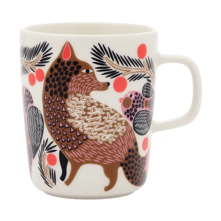 Oiva Ketunmarja Tasse 25 cl - Weiß/Braun/Rosa/Schwarz - Marimekko