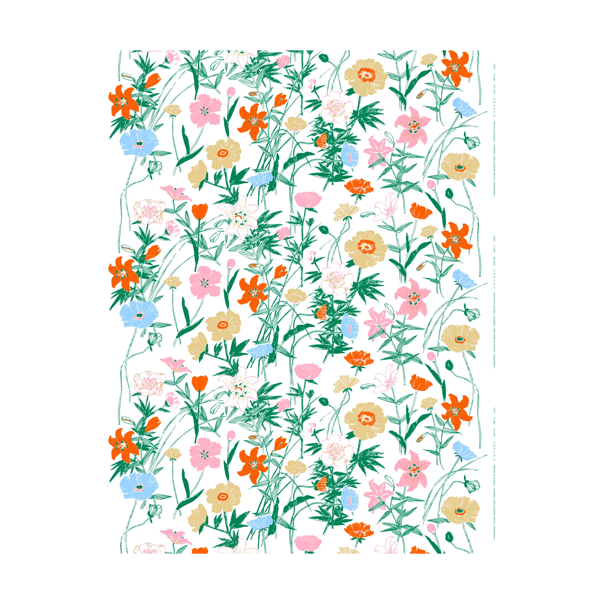 Perenna Baumwollstoff, White-green-beige-light pink Marimekko