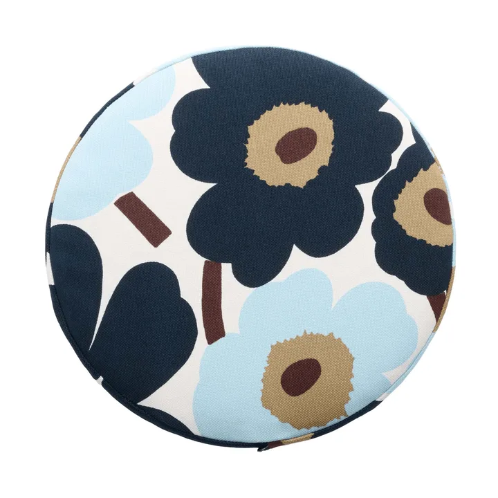Pieni unikko runde Sitzauflage - Weiß-blueberry-cold blue-Dunkelbraun - Marimekko