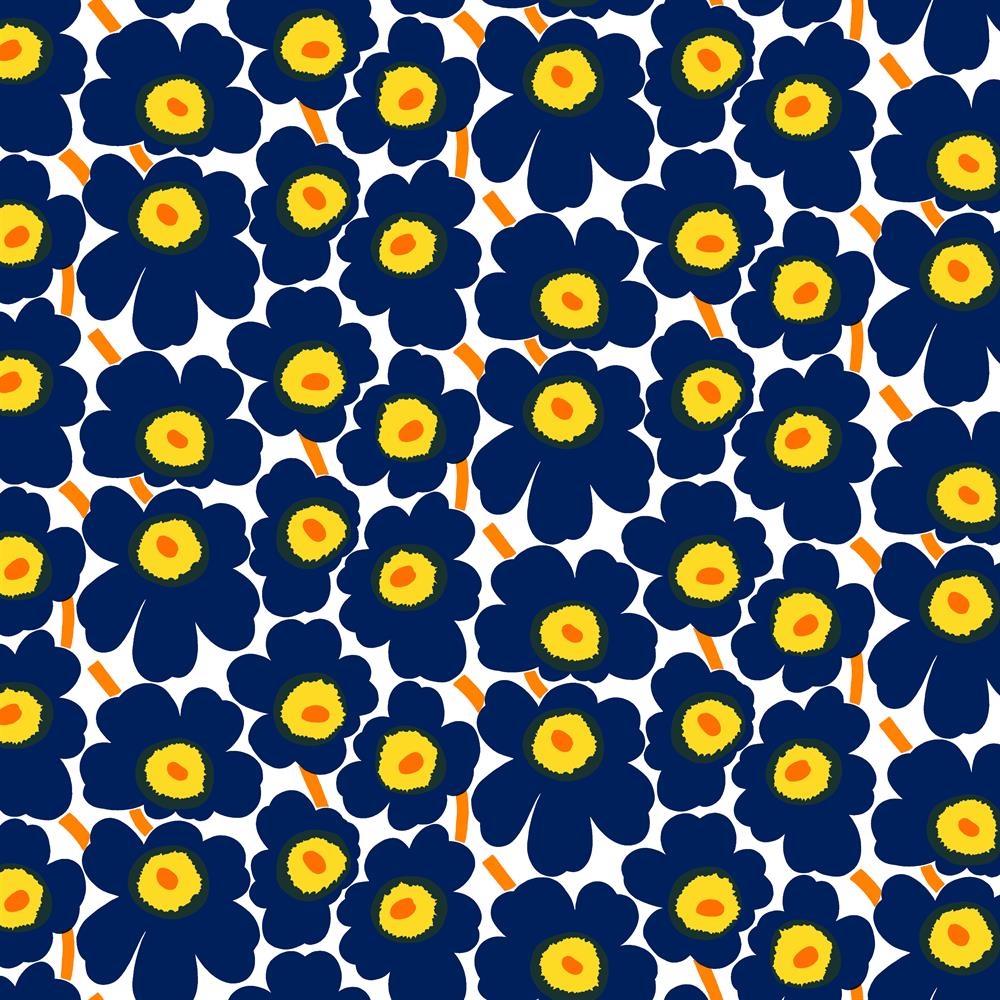 Pieni Unikko Stoff Baumwolle, Blau-gelb Marimekko