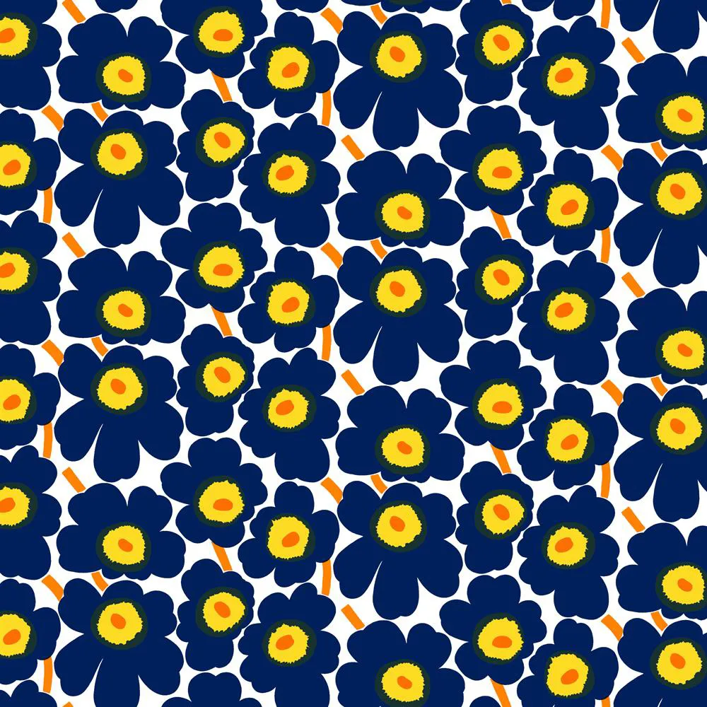 Marimekko Pieni Unikko Stoff Baumwolle Blau-gelb