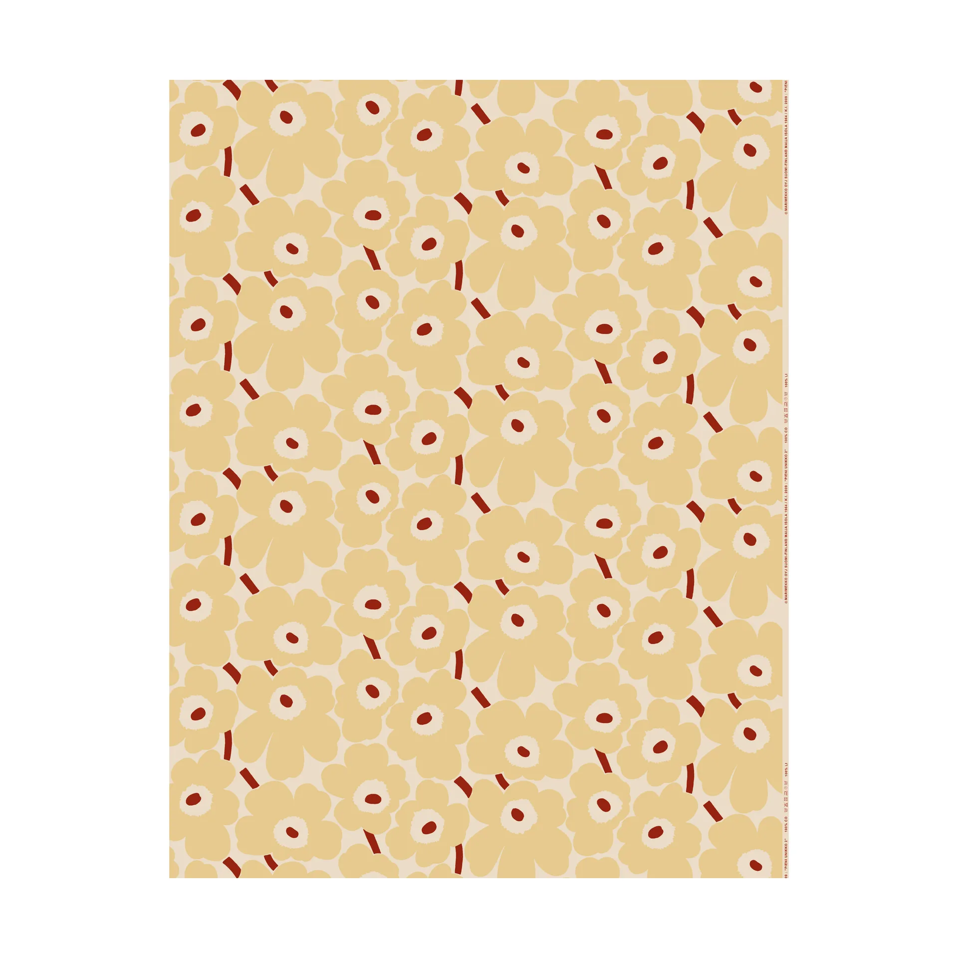 Pieni Unikko Stoff Baumwolle, Cotton-butter yellow-d.red Marimekko